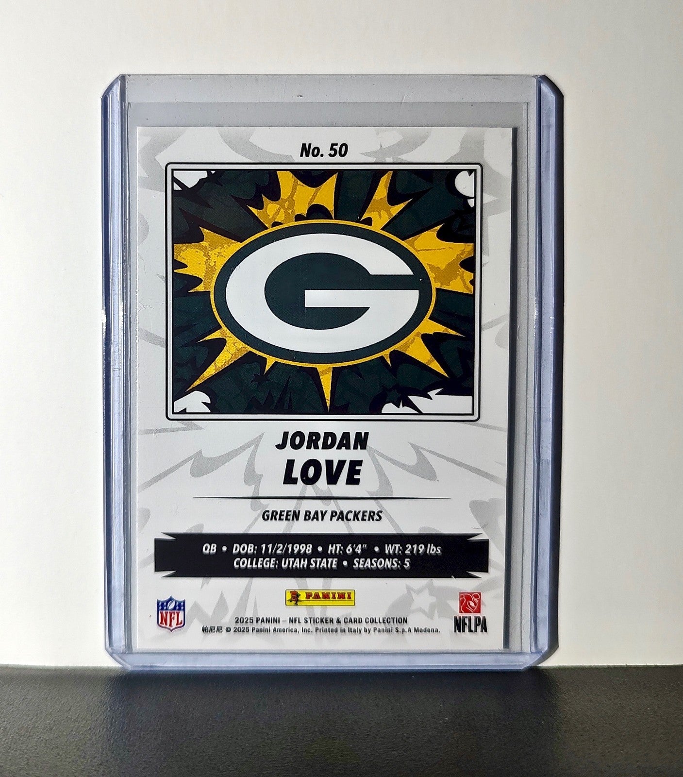 Jordan Love 2025 Panini NFL #50 Sticker Card Green Bay Packers