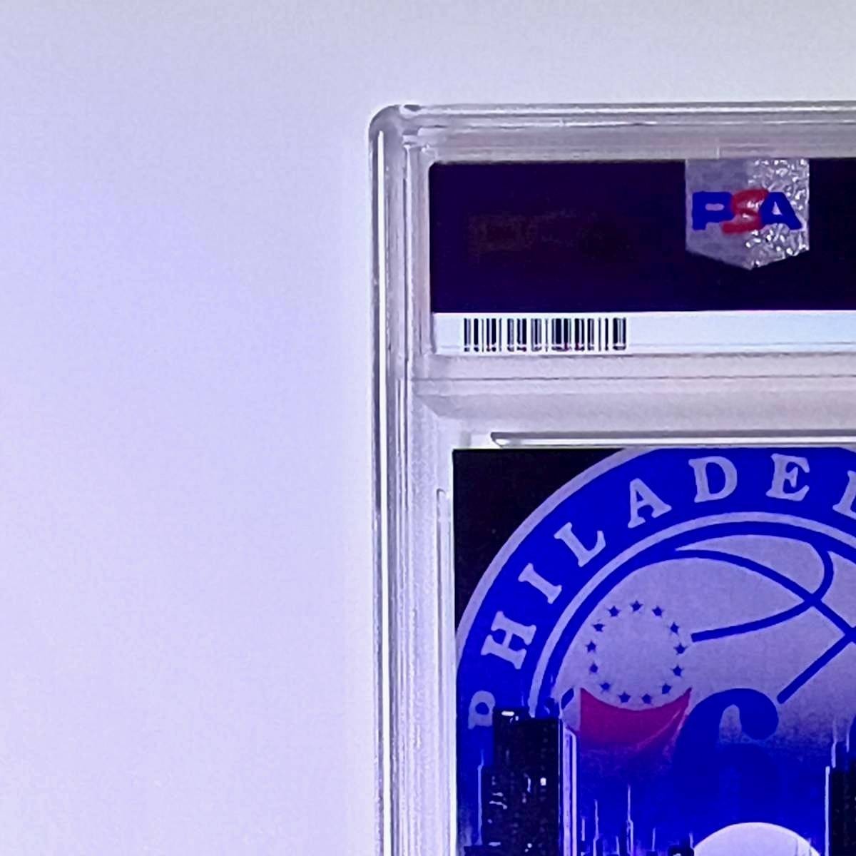 Tyrese Maxey 2023 NBA Panini Hoops Premium #18 City Edition Disco Prizm PSA 8