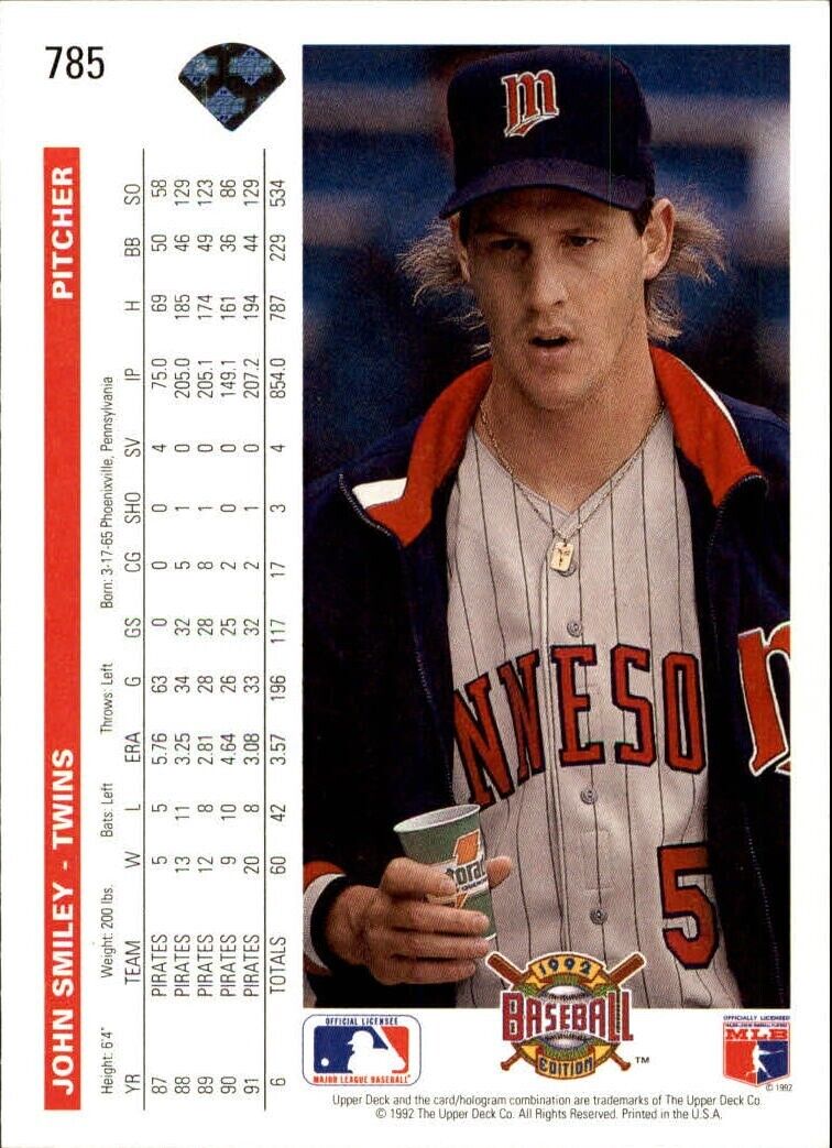 John Smiley 1992 Upper Deck MLB #785 Baseball Card Minnesota Twins