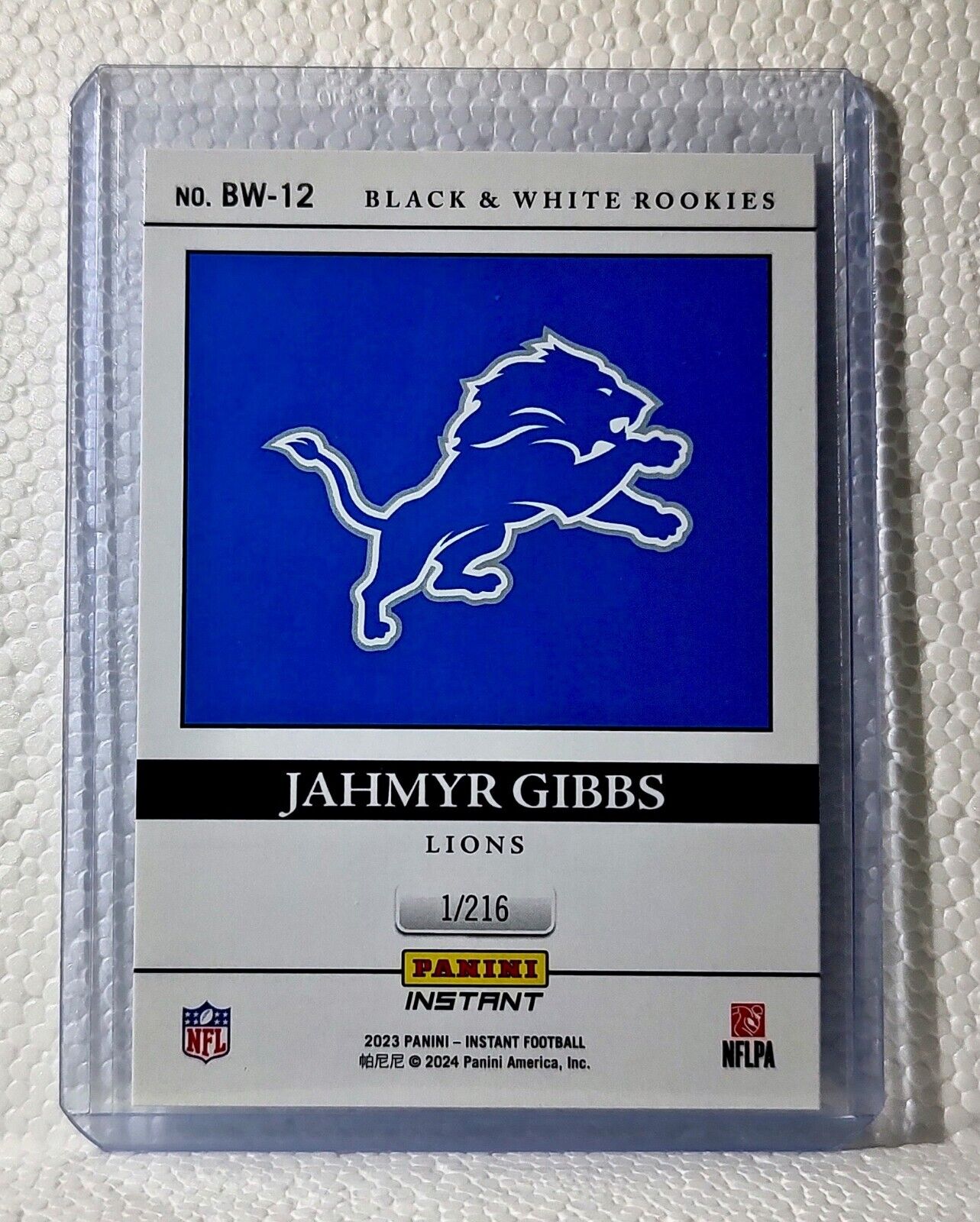 Jahmyr Gibbs 2023 Panini NFL #12 Black & White Rookies Card Detroit Lions 1/216