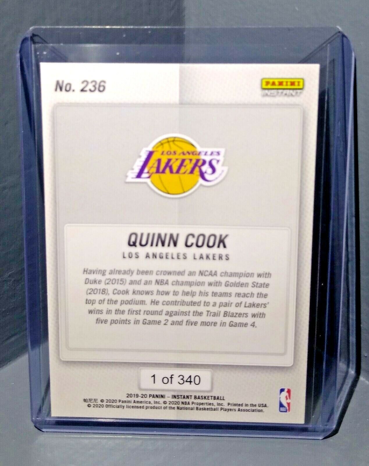 Quinn Cook 2019-20 Panini NBA Instant Lakers #236 Basketball Card 1 of 340