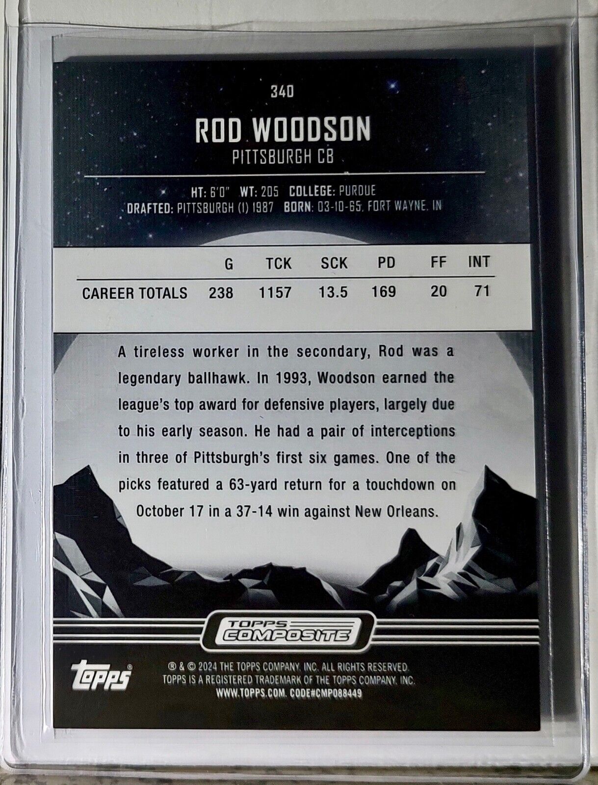 Rod Woodson 2023 Topps Midnight NFL #340 Football Card Pittsburgh Steelers
