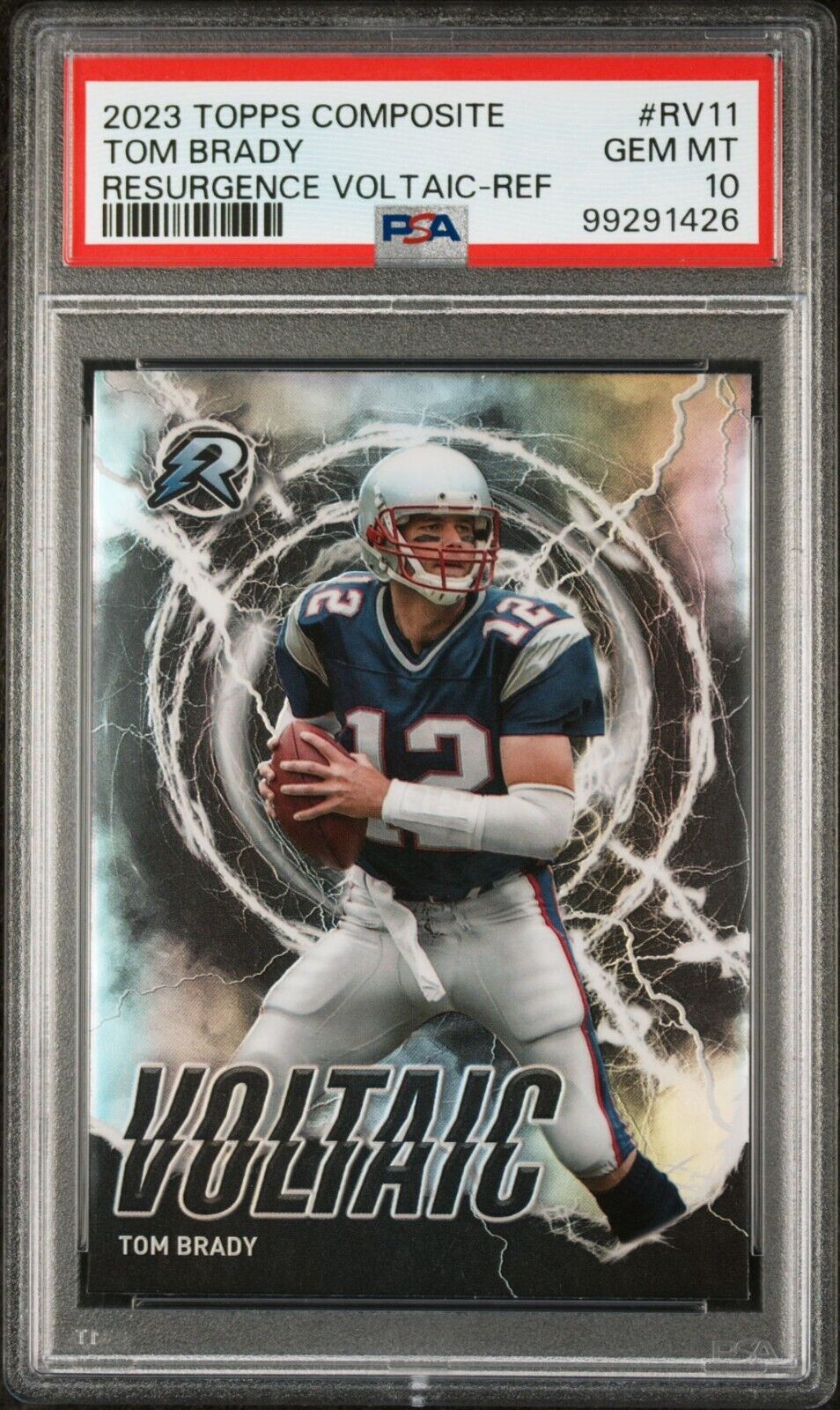 Tom Brady 2023 Topps Resurgence Voltaic Refractor NFL RV-11 Card PSA 10 Gem Mint