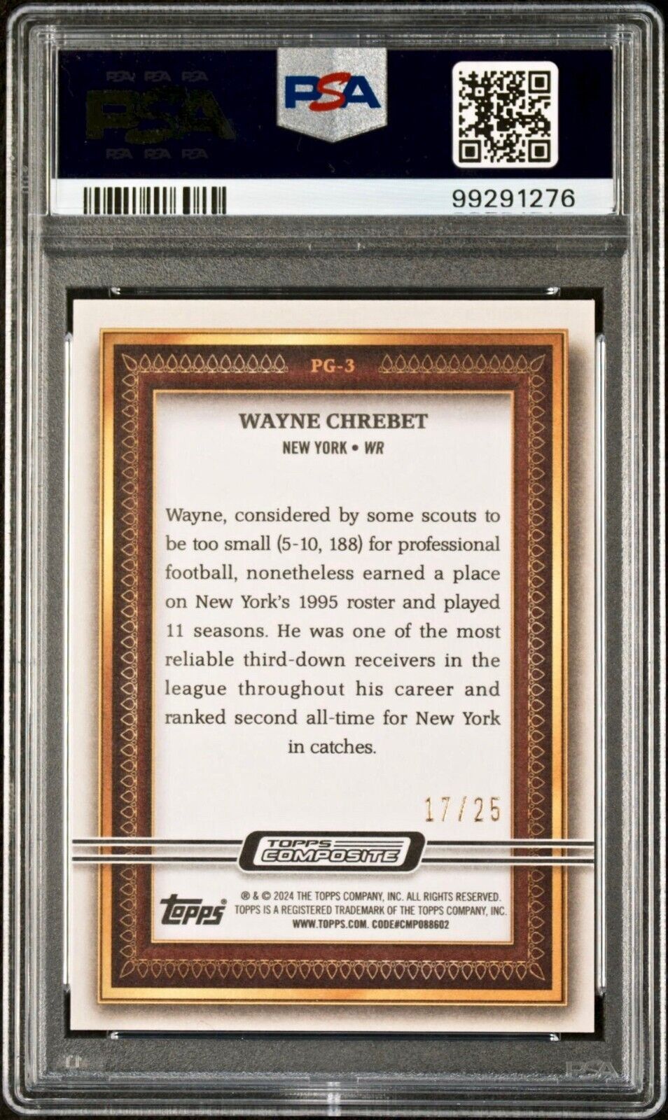 Wayne Chrebet 2023 Topps Portrait Gallery NFL #PG-3 Orange 17/25 Card  PSA 10