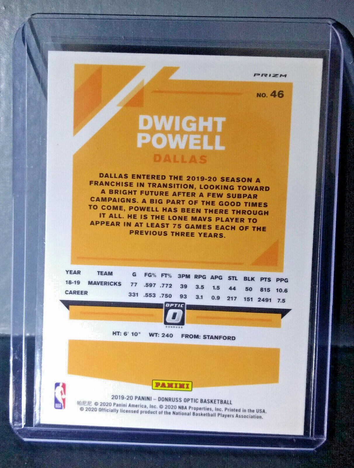 Dwight Powell 2019-20 Panini Prizm Donruss Optic #46 Basketball Card