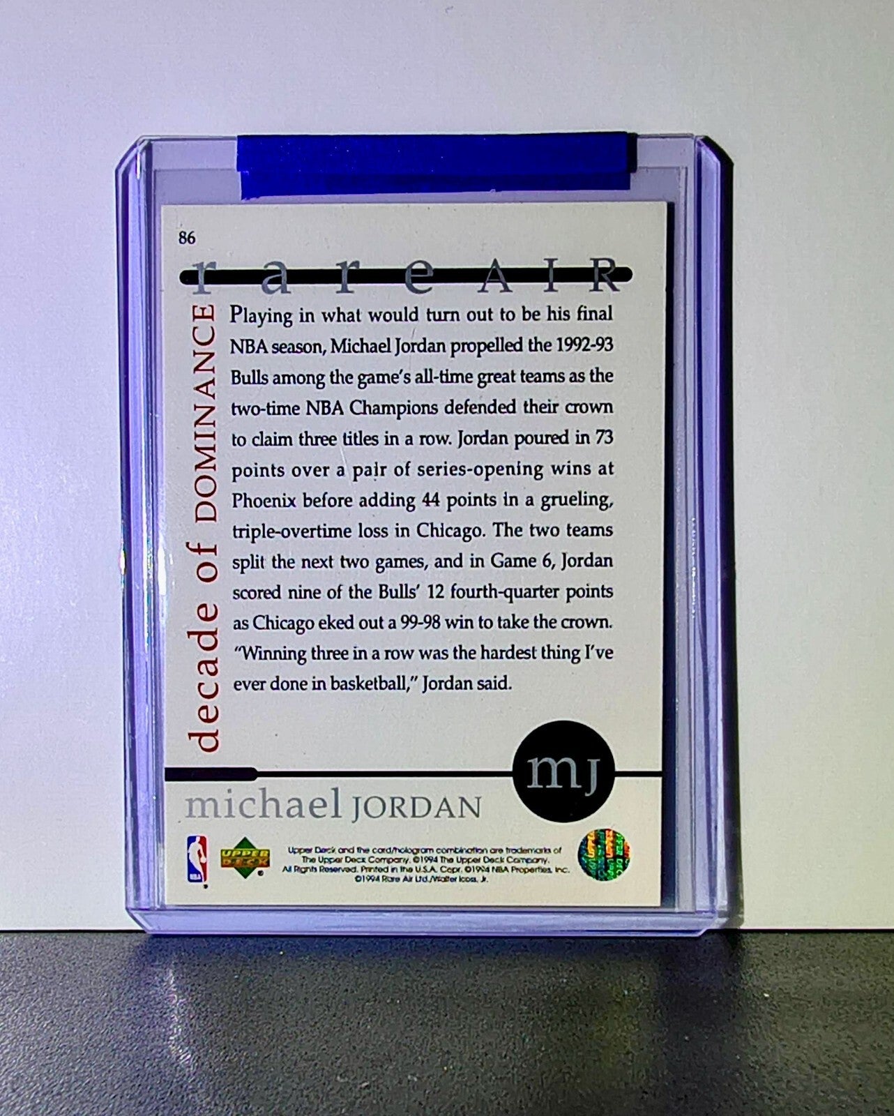Michael Jordan 1994 Upper Deck Rare Air MJ Decade of Dominance #86 Card Bulls