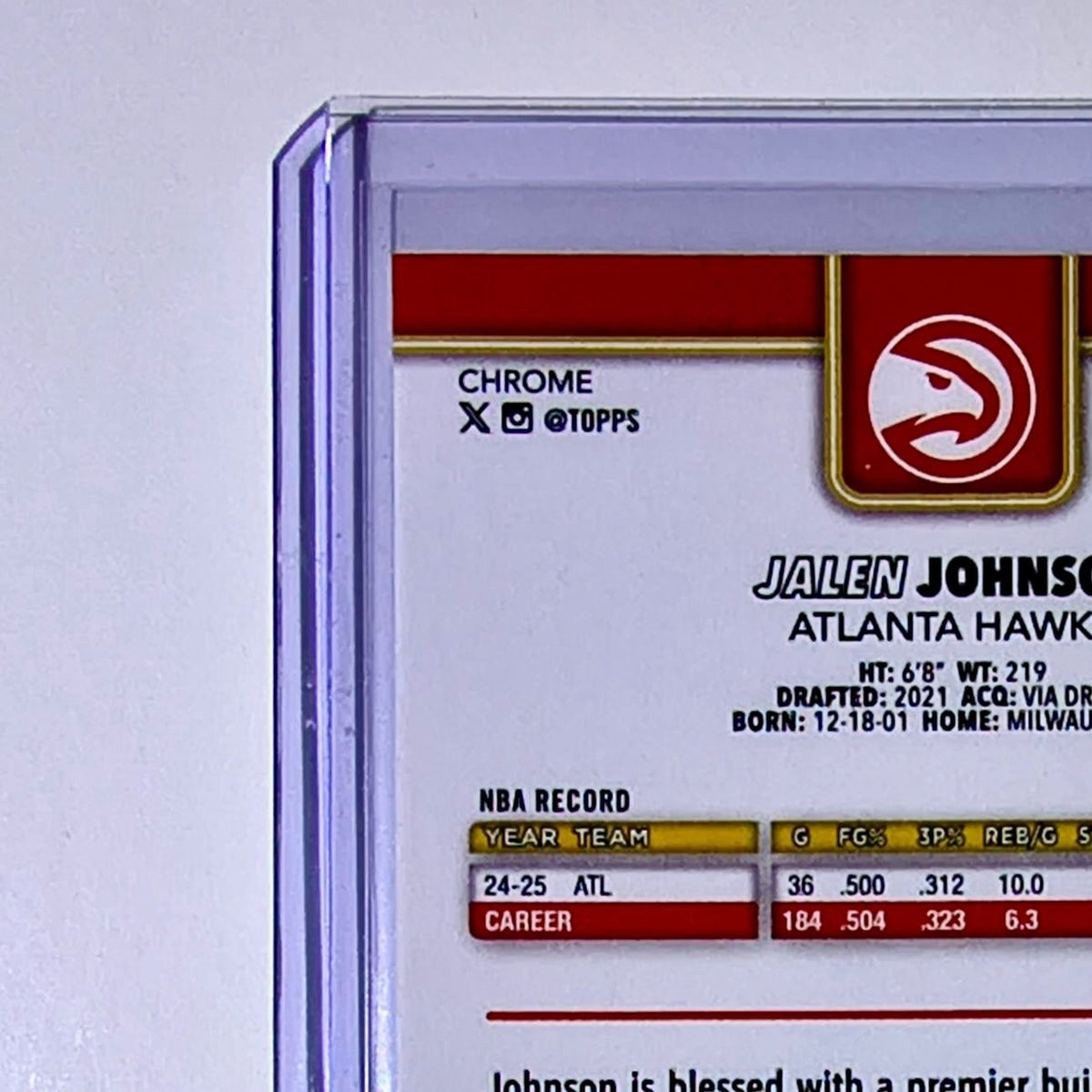 Jalen Johnson 2025-26 NBA Topps Chrome Update #49 Basketball Card Atlanta Hawks