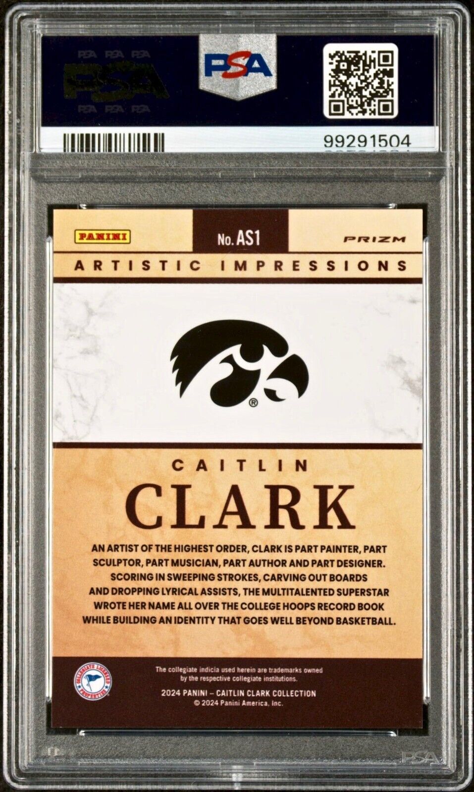 Caitlin Clark 2024 Panini Select Artistic Collections #AS1 Card PSA 9 Mint