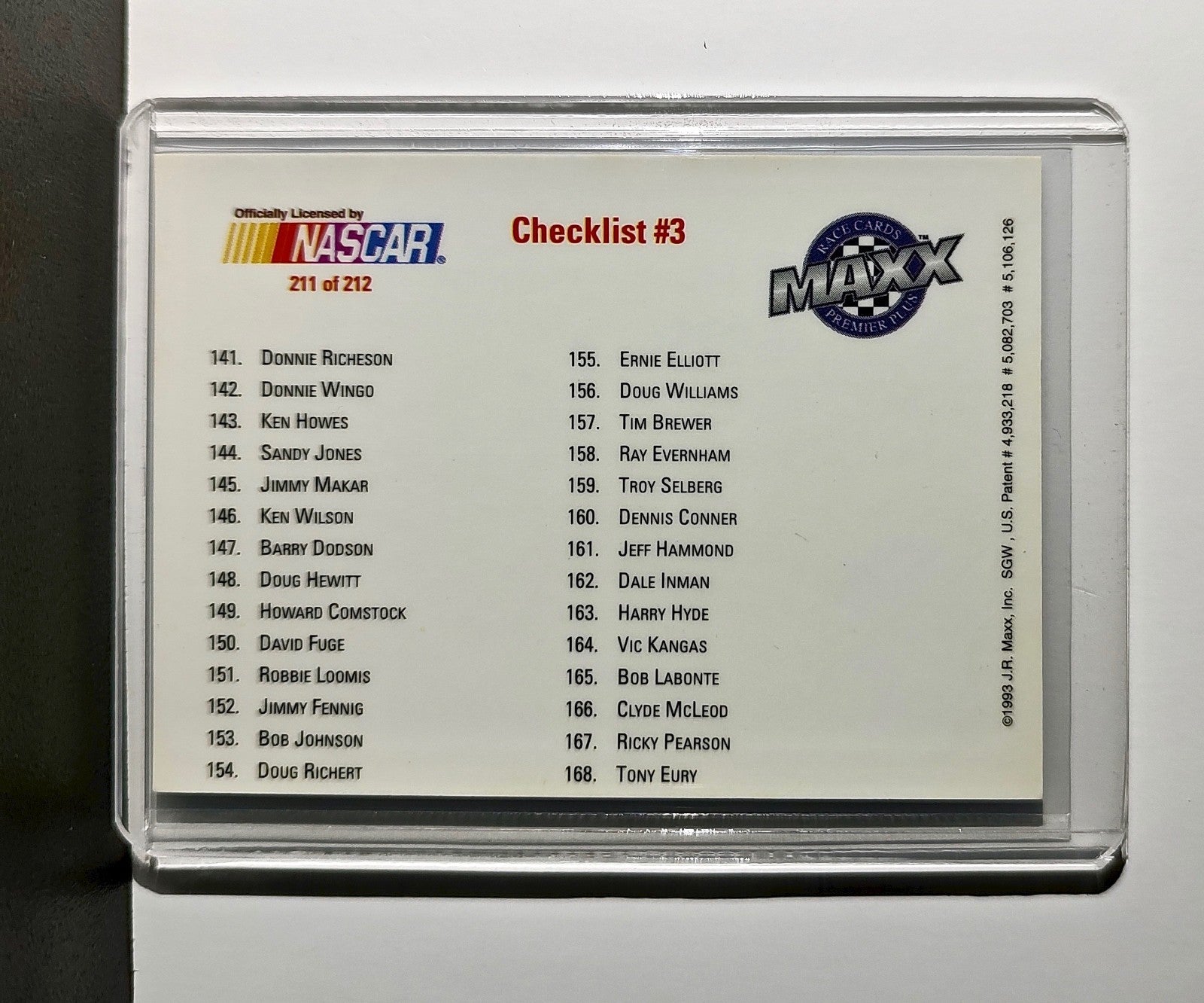 Checklist #3 Checklist 1993 Maxx Premier Plus Racing #211 NASCAR Card