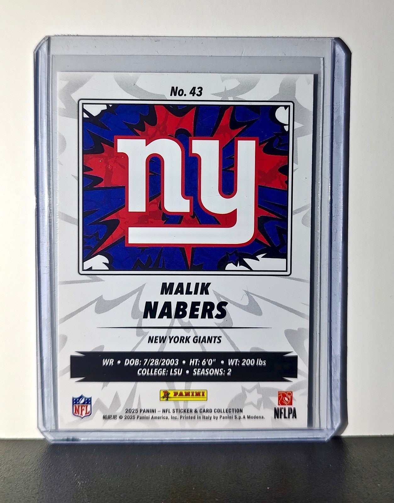 Malik Nabers 2025 Panini NFL #43 Foil Sticker Card New York Giants