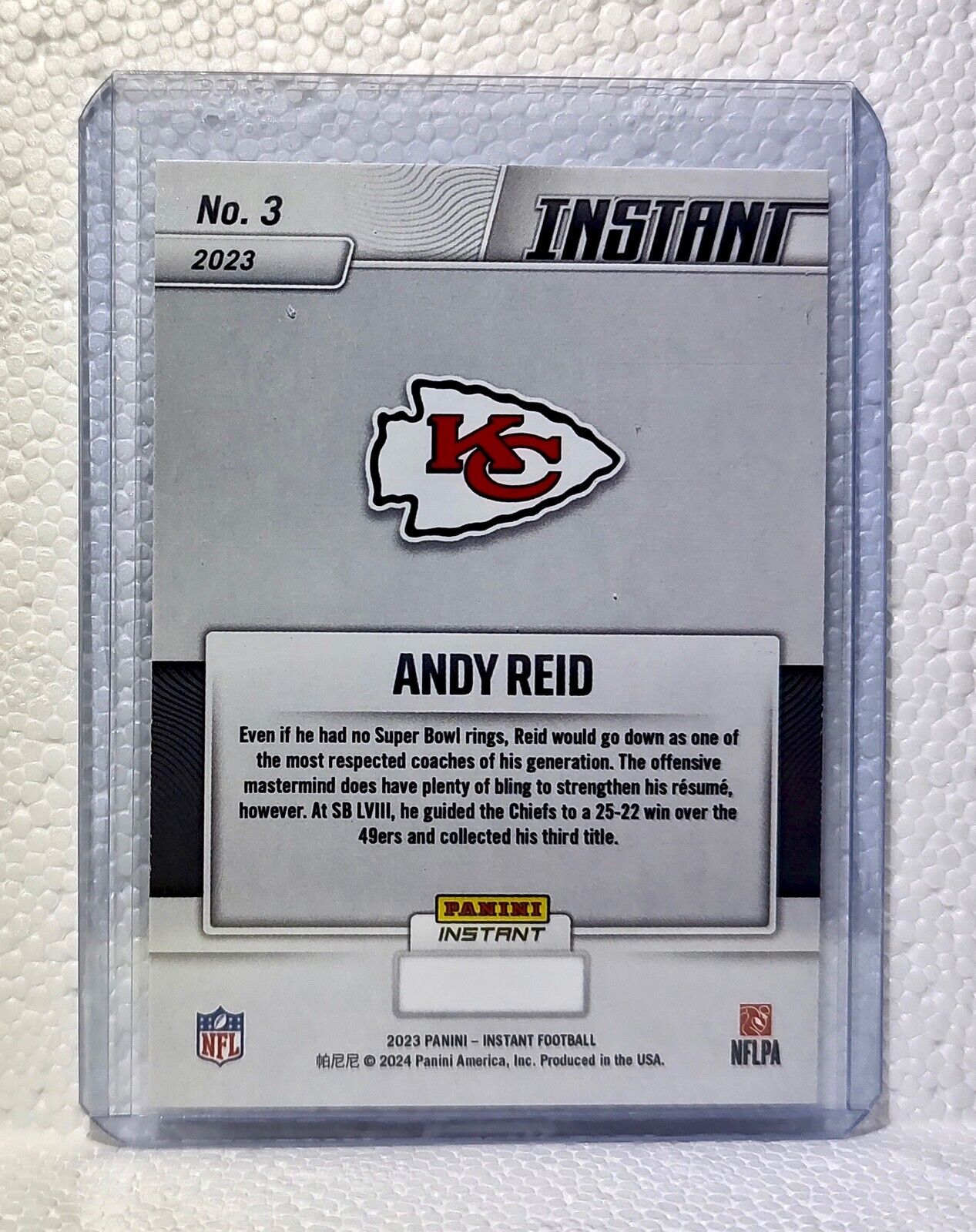 Andy Reid 2023 Panini NFL Superbowl Champions #3 Card Kansas City Chiefs