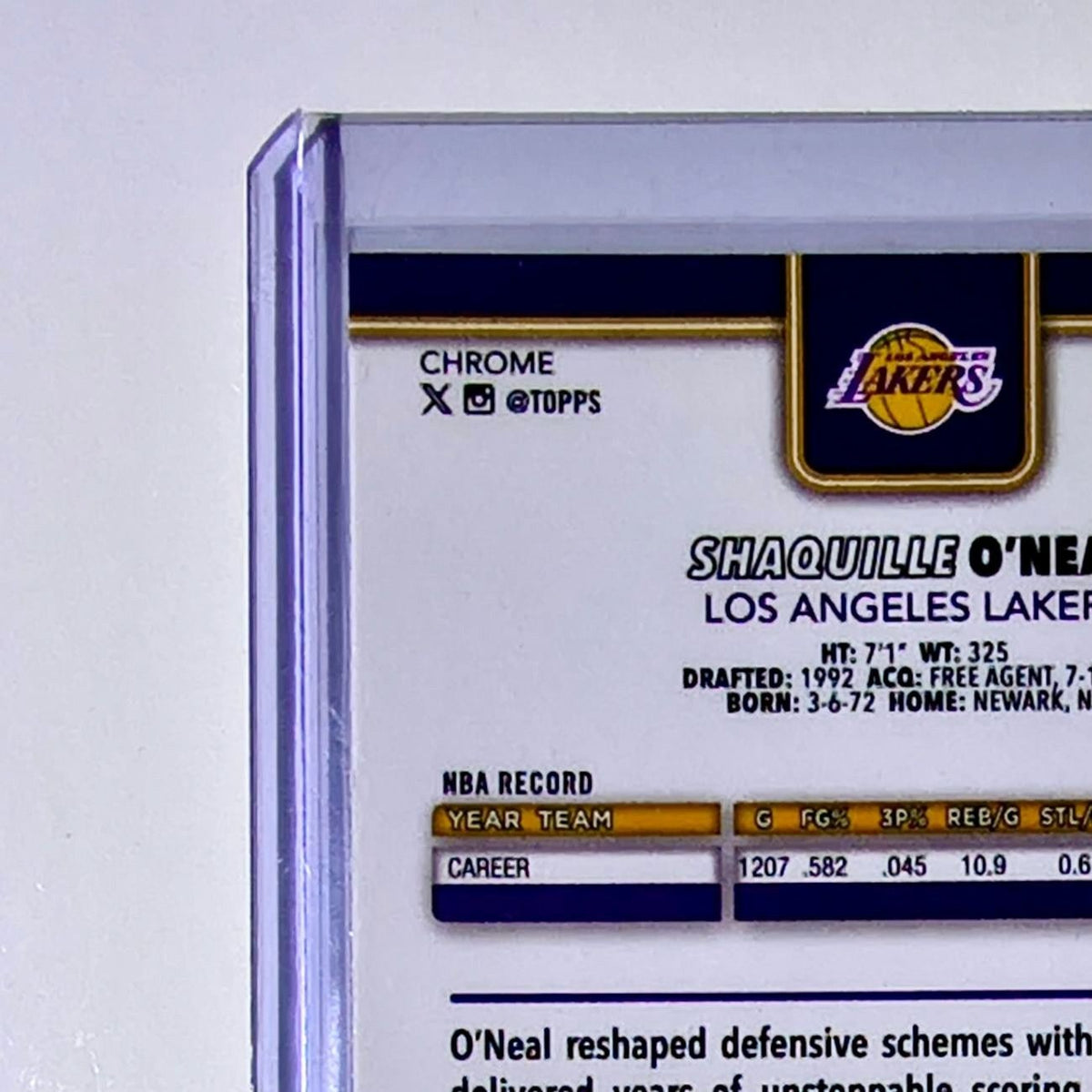 Shaquille O'Neal 2025-26 NBA Topps Chrome Update #142 Card Los Angeles Lakers