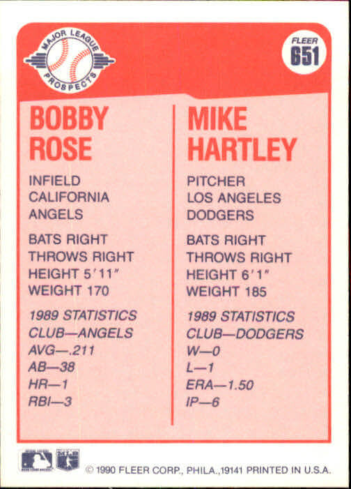 1990 Bobby Rose / Mike Hartley Fleer Baseball Card #651