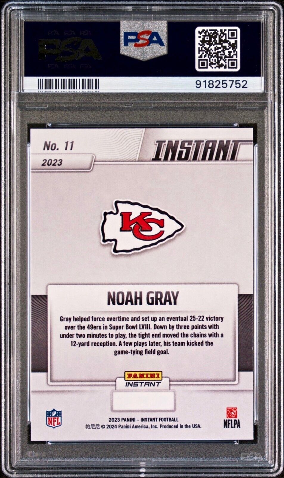 Noah Gray 2023 Panini NFL Superbowl LVIII Champions #11 Card PSA 9 Mint