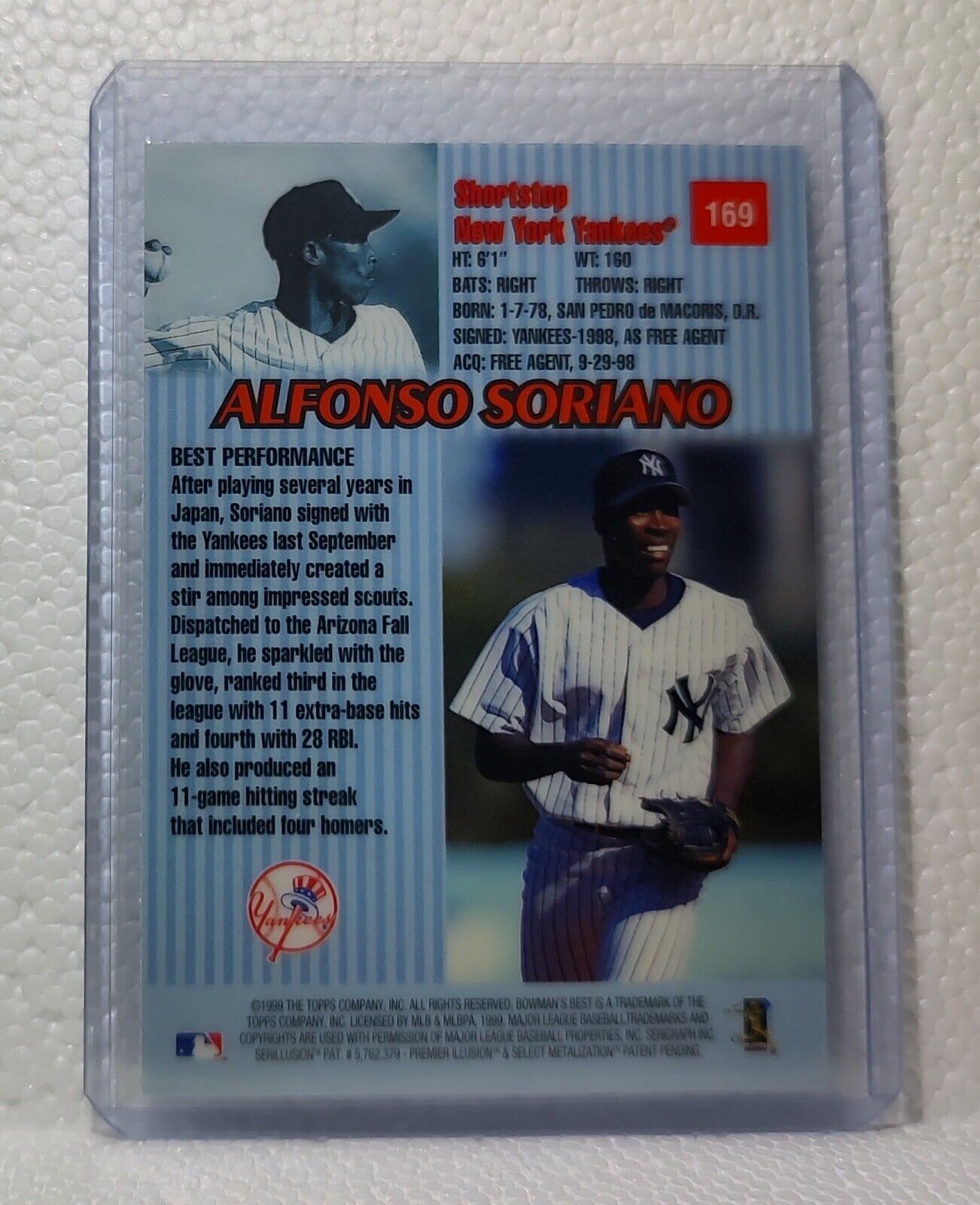 Alfonso Soriano 1999 Topps Bowman's Best MLB #169 Rookie Baseball Card Yankees