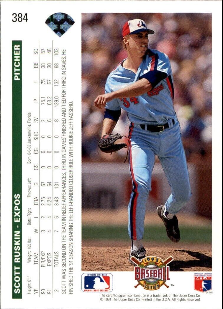 Scott Ruskin 1992 Upper Deck MLB #384 Baseball Card Montreal Expos