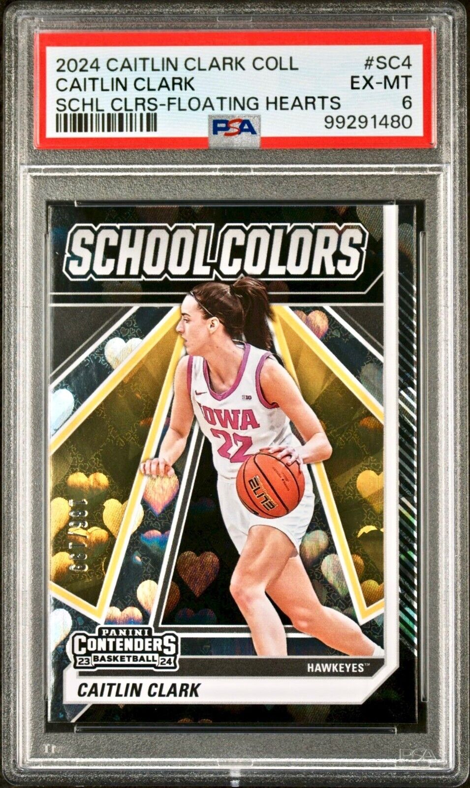 Caitlin Clark 2024 College Contenders School Colors #SC4 Hearts 186/199 PSA 6