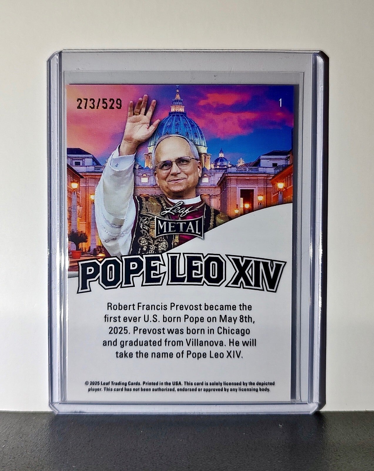 Pope Leo XIV 2025 Leaf Metal Trading Card Hot Dog Parallel /529