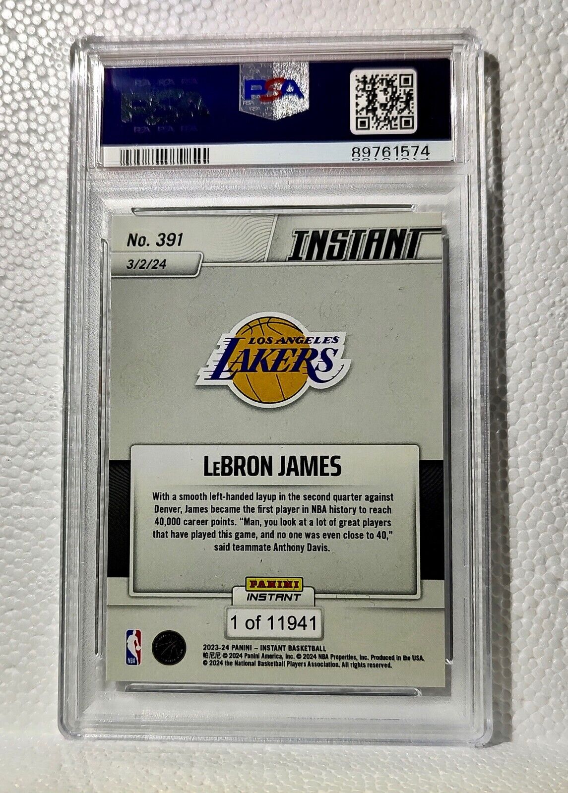 LeBron James 2023-24 Panini #391 All-Time Scoring Leader 40,000 Card PSA 10 GEM