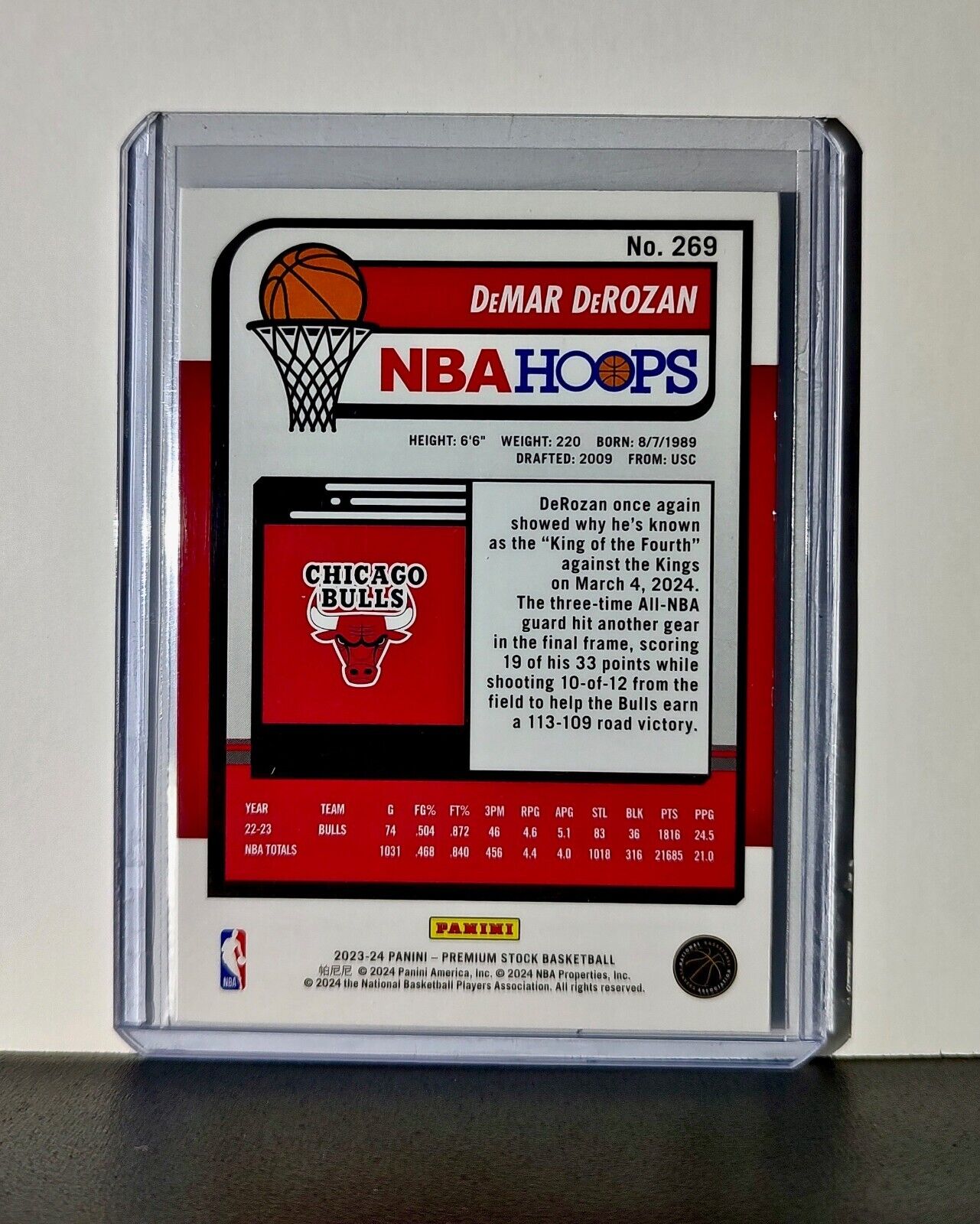 DeMar DeRozan 2023-24 Panini Premium Stock NBA Hoops #269 Card Chicago Bulls