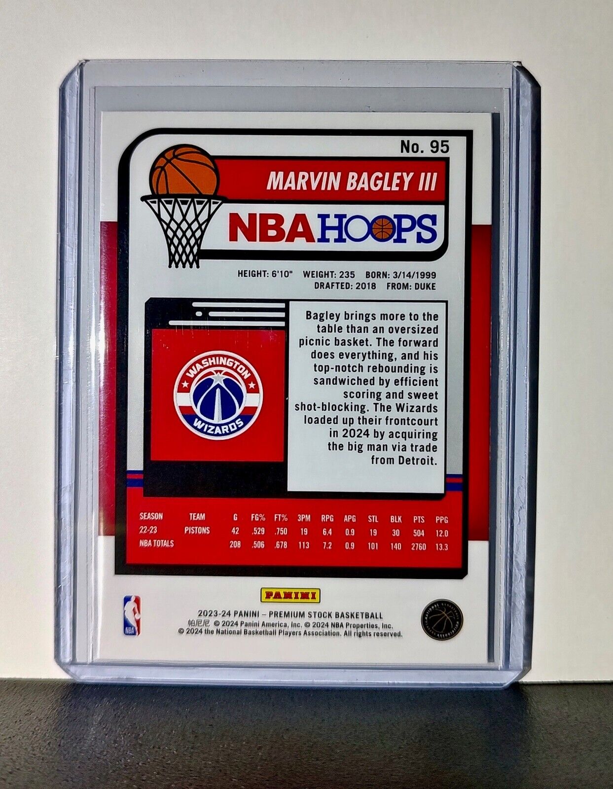 Marvin Bagley III 2023-24 Panini Premium Stock NBA Hoops #95 Card Wizards