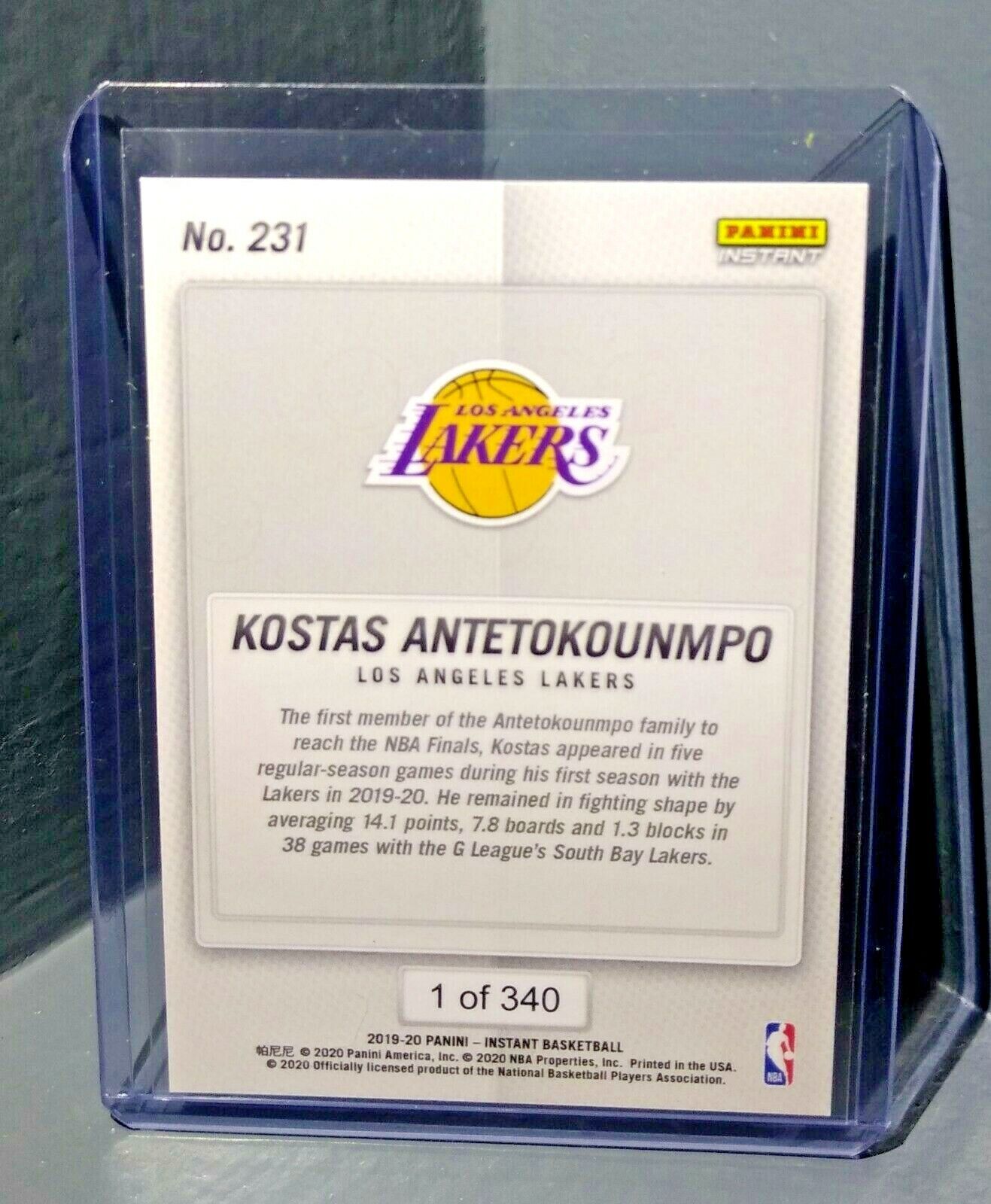 Kostas Antetokounmpo 2019-20 Panini NBA Instant Lakers 231 Basketball Card 1/340