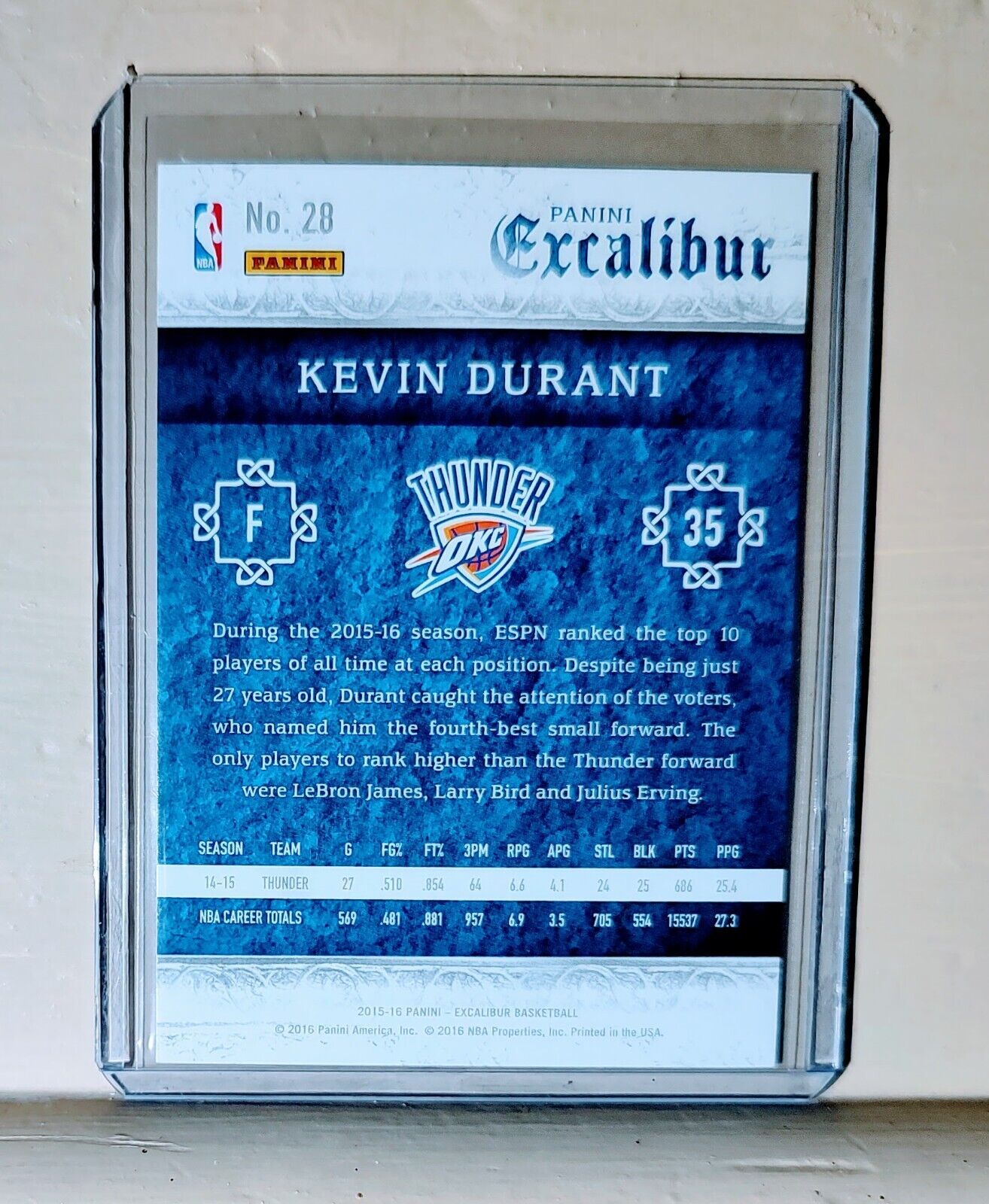 Kevin Durant 2015-16 Panini Excalibur Basketball NBA #28 Card