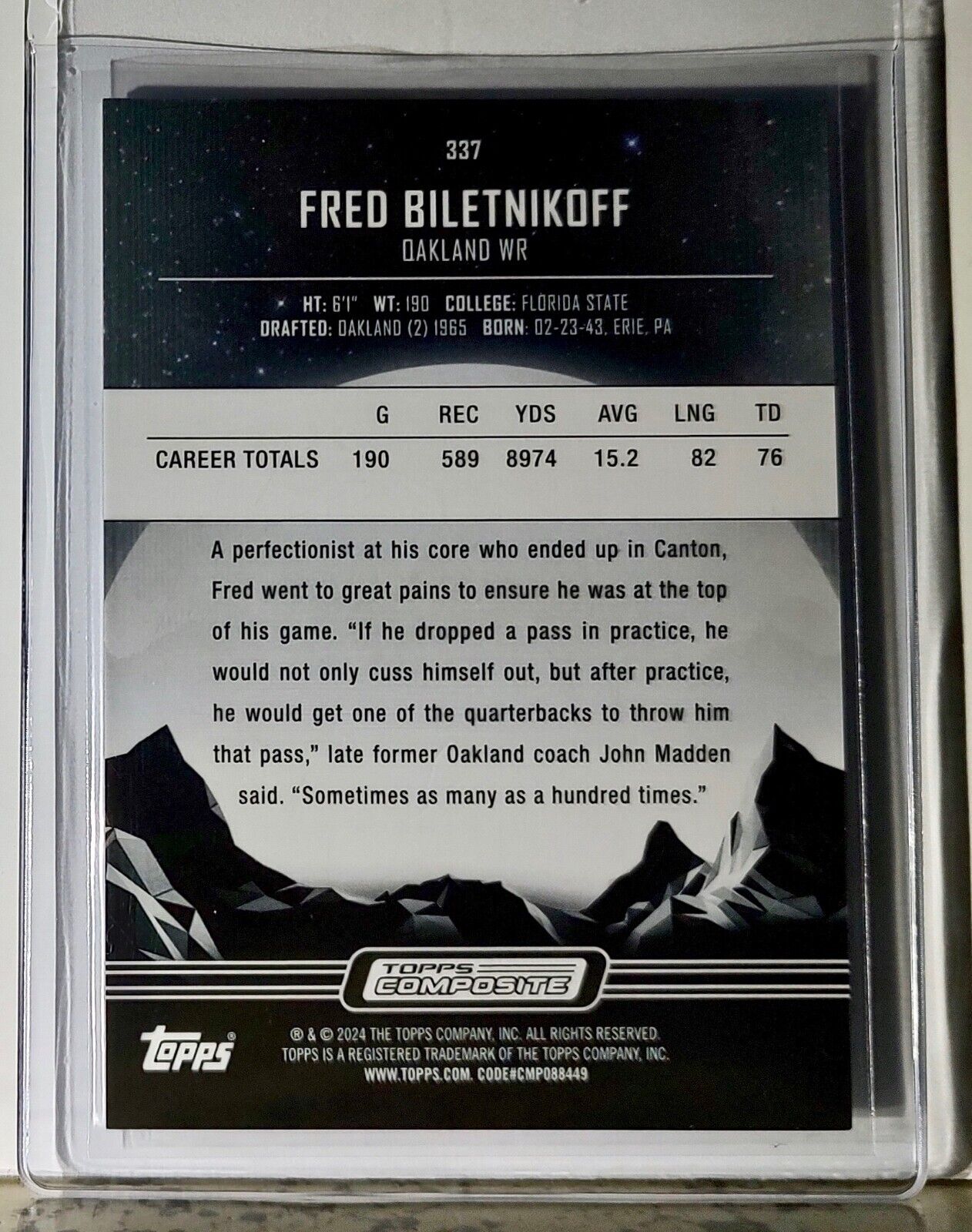 Fred Biletnikoff 2023 Topps Midnight NFL #337 Football Card Oakland Raiders