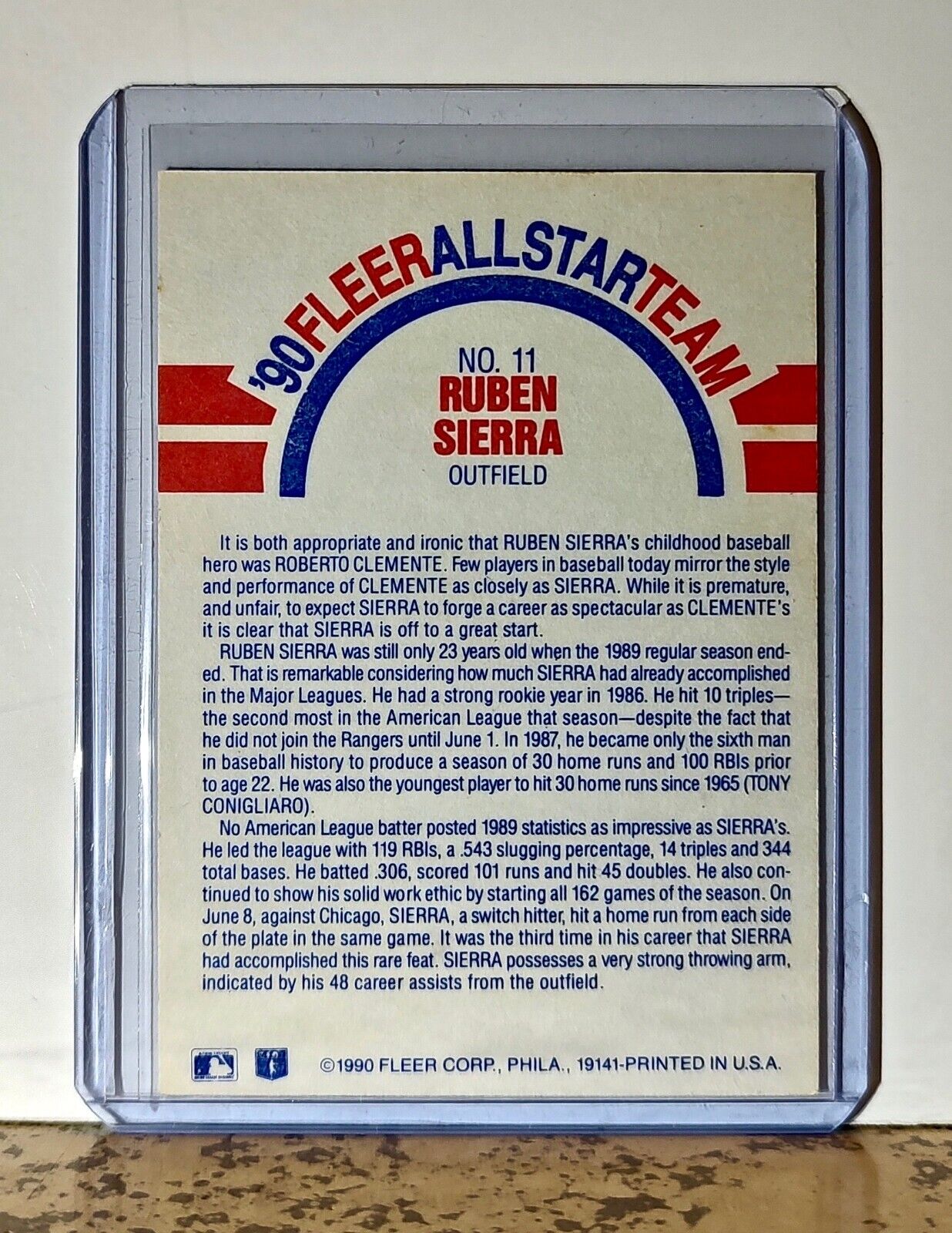 Ruben Sierra 1990 Fleer All-Star Team MLB #11 Baseball Card Texas Rangers