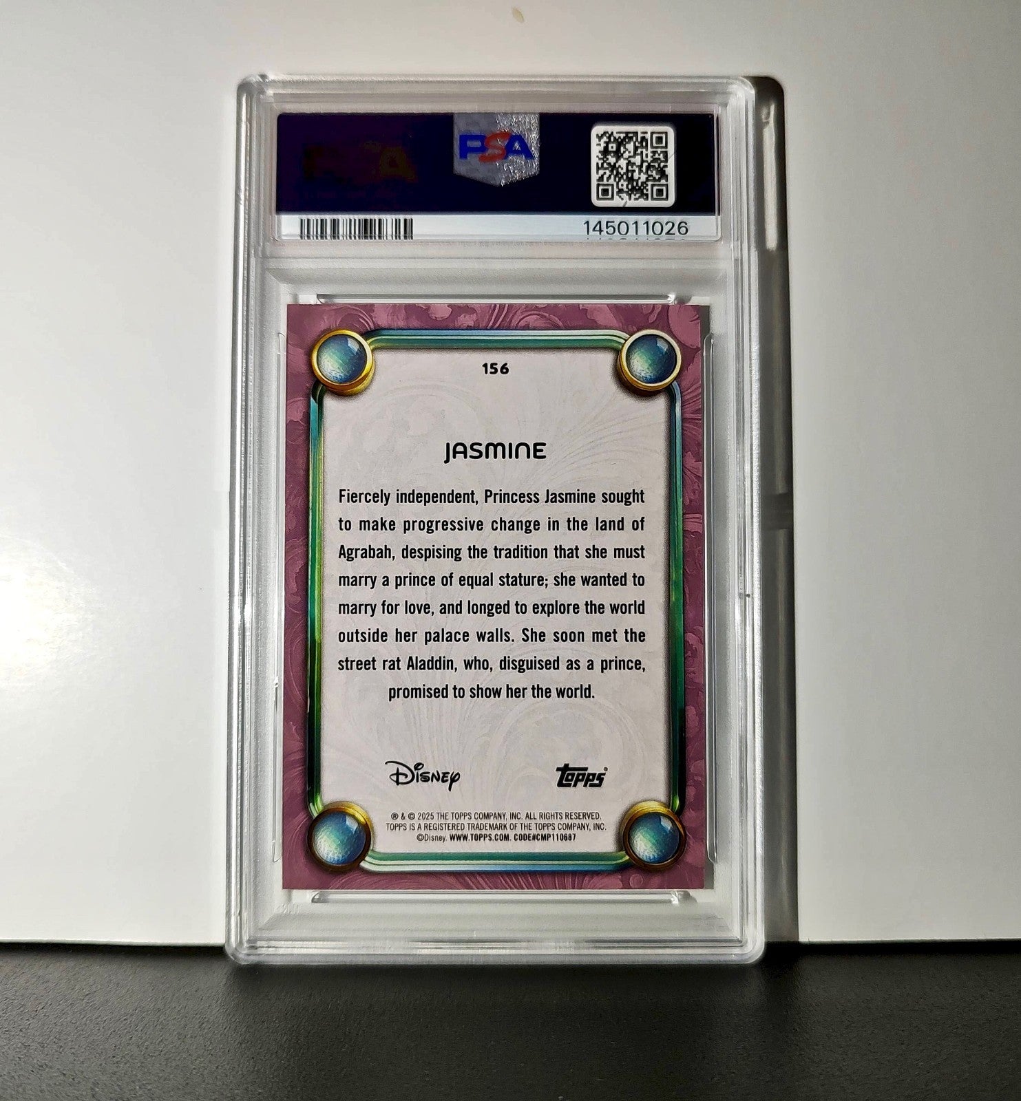 Jasmine 2025 Topps Disney Cartoon Princess #156 Card Aladdin PSA 9 Mint