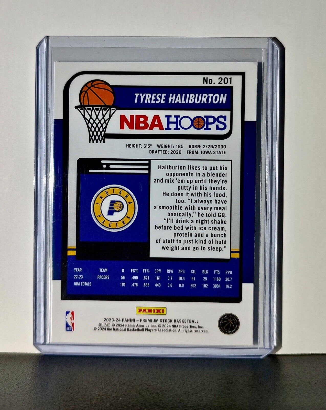 Tyrese Haliburton 2023-24 Panini Premium Stock NBA Hoops #201 Card Pacers
