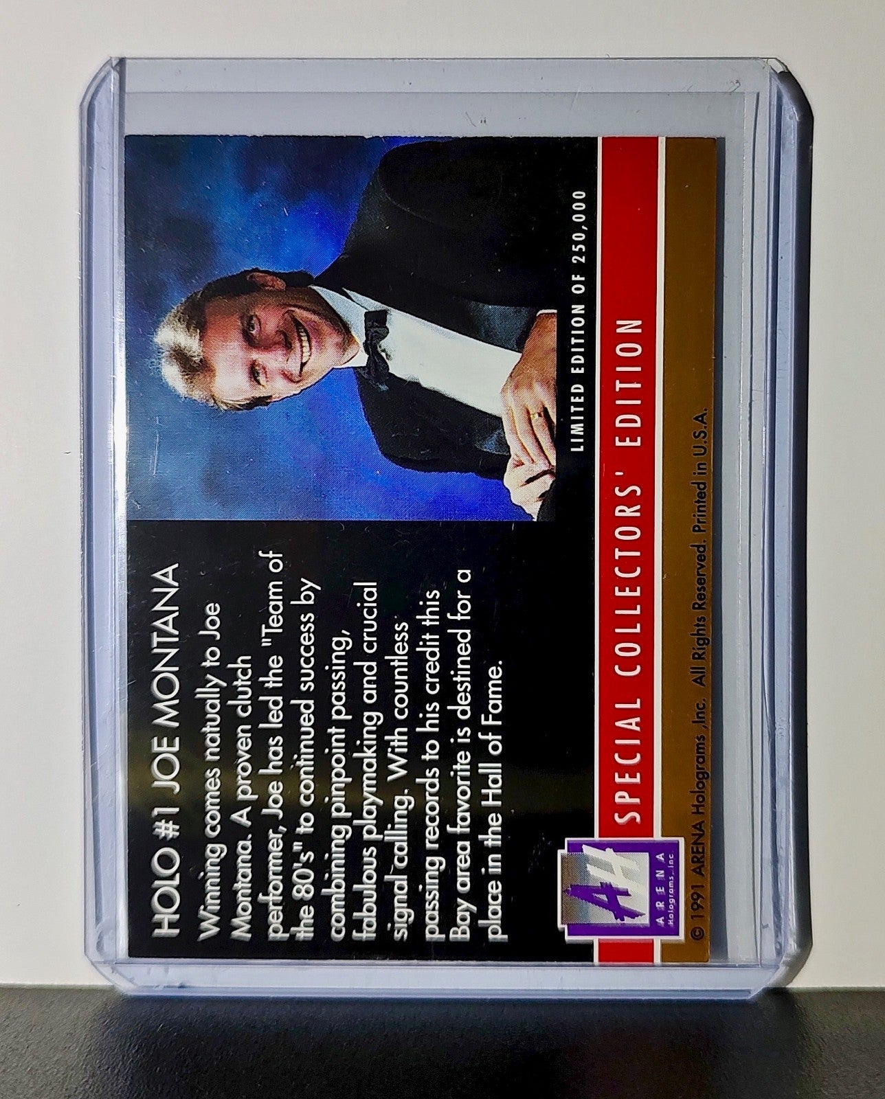 Joe Montana 1991 Arena Hologram NFL #1 Card San Francisco 49ers