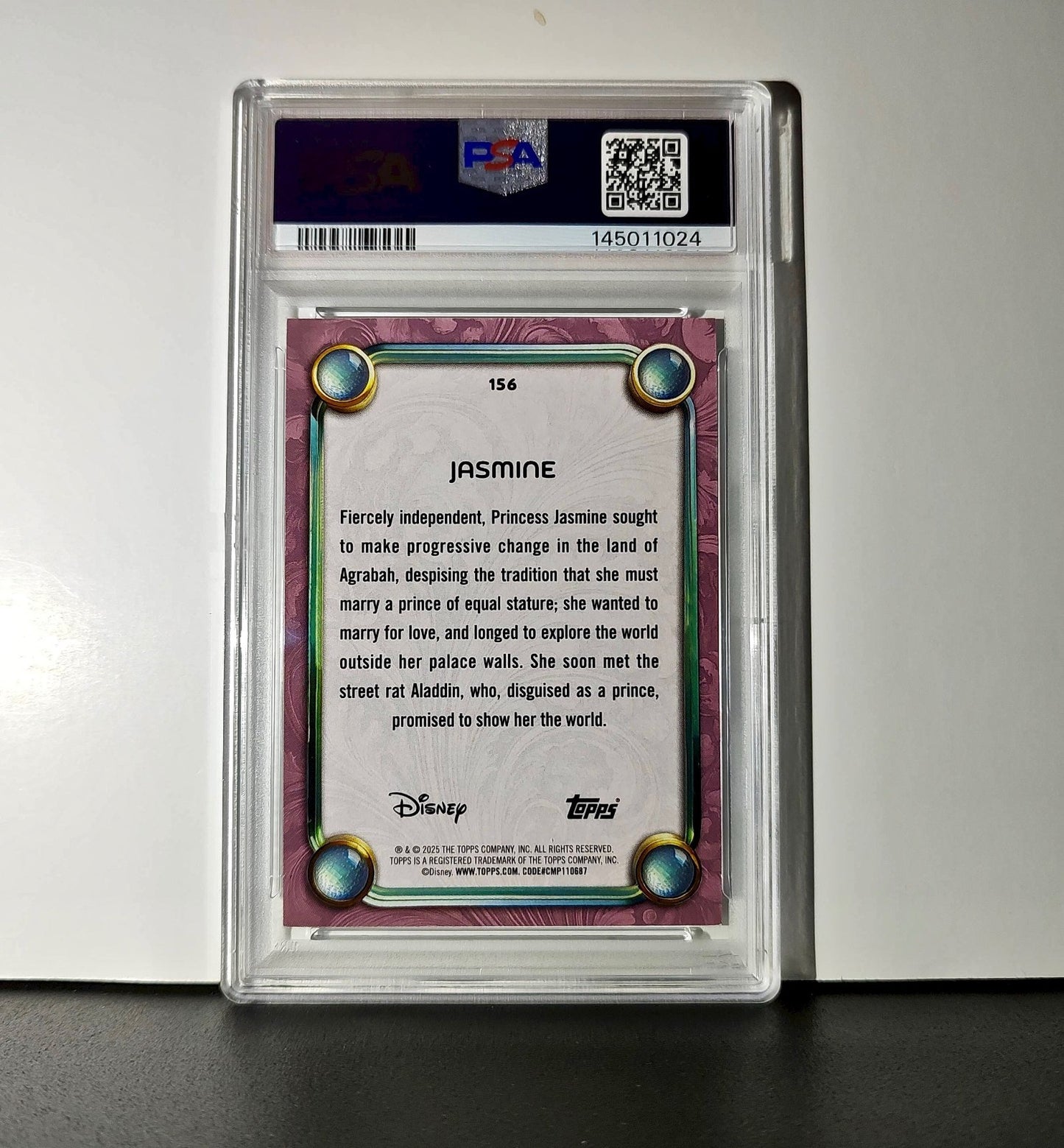Jasmine 2025 Topps Disney Cartoon Princess #156 Card Aladdin PSA 9 MT