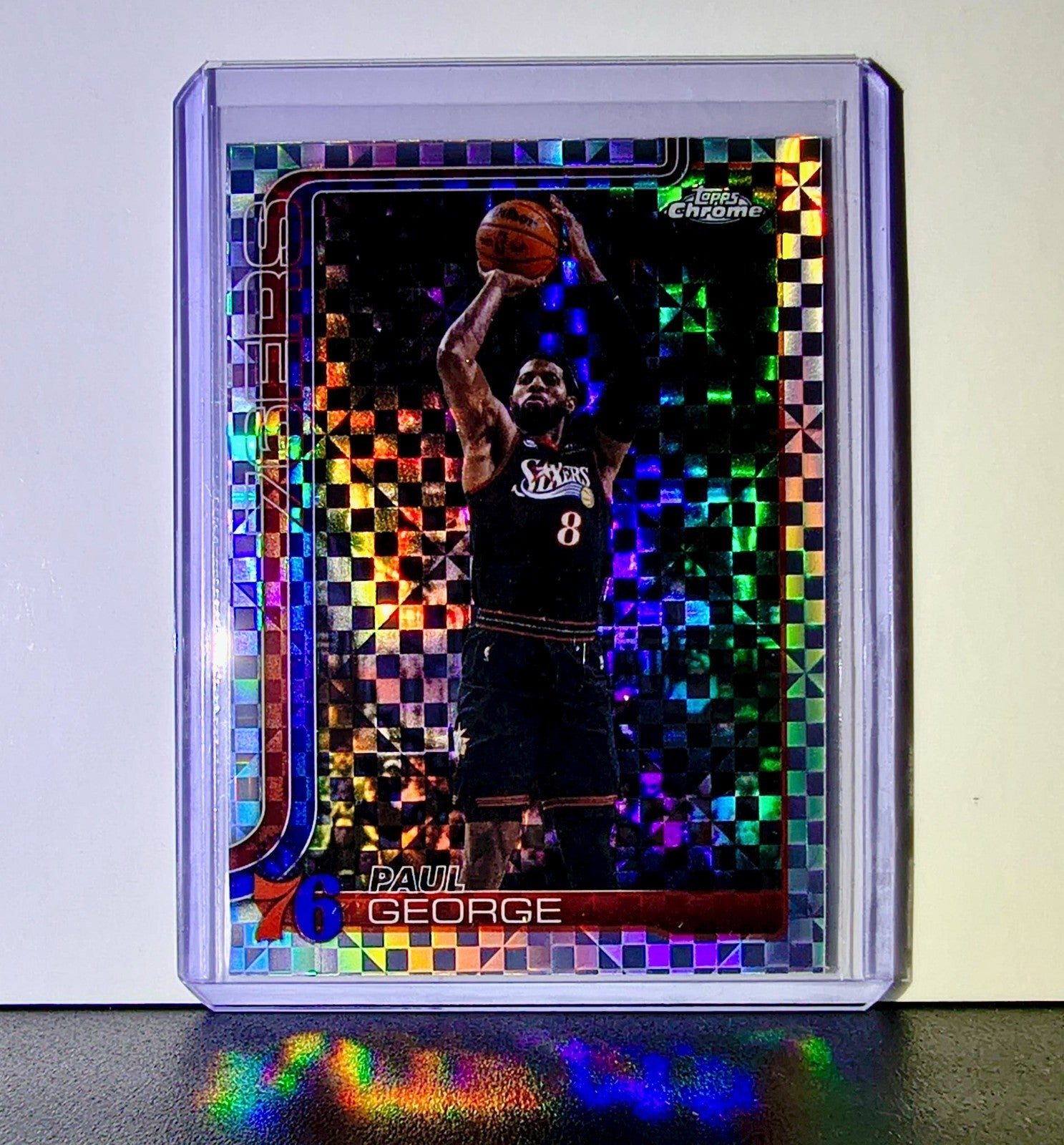 Paul George 2025-26 NBA Topps Chrome Update X-Fractor #77 Card 76ers