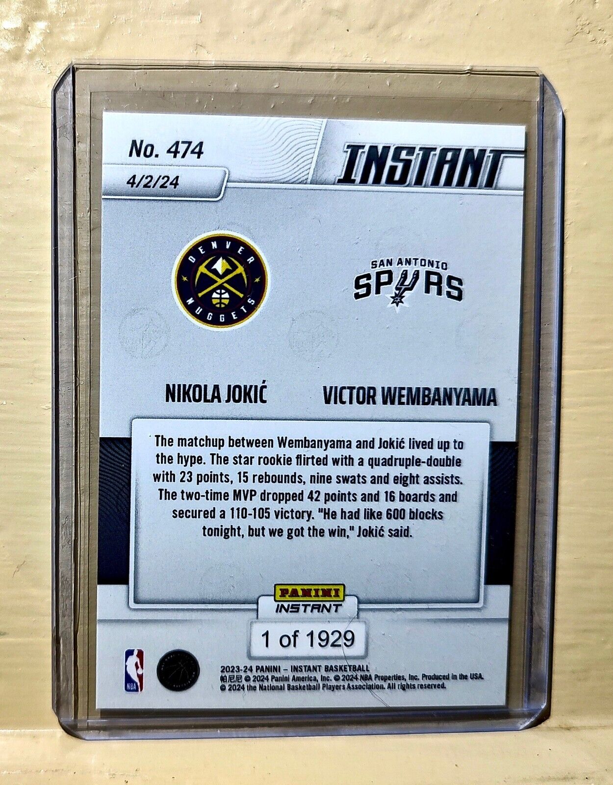 Nikola Jokic / Victor Wembanyama 2023-24 Panini #474 NBA Card 1 of 1929