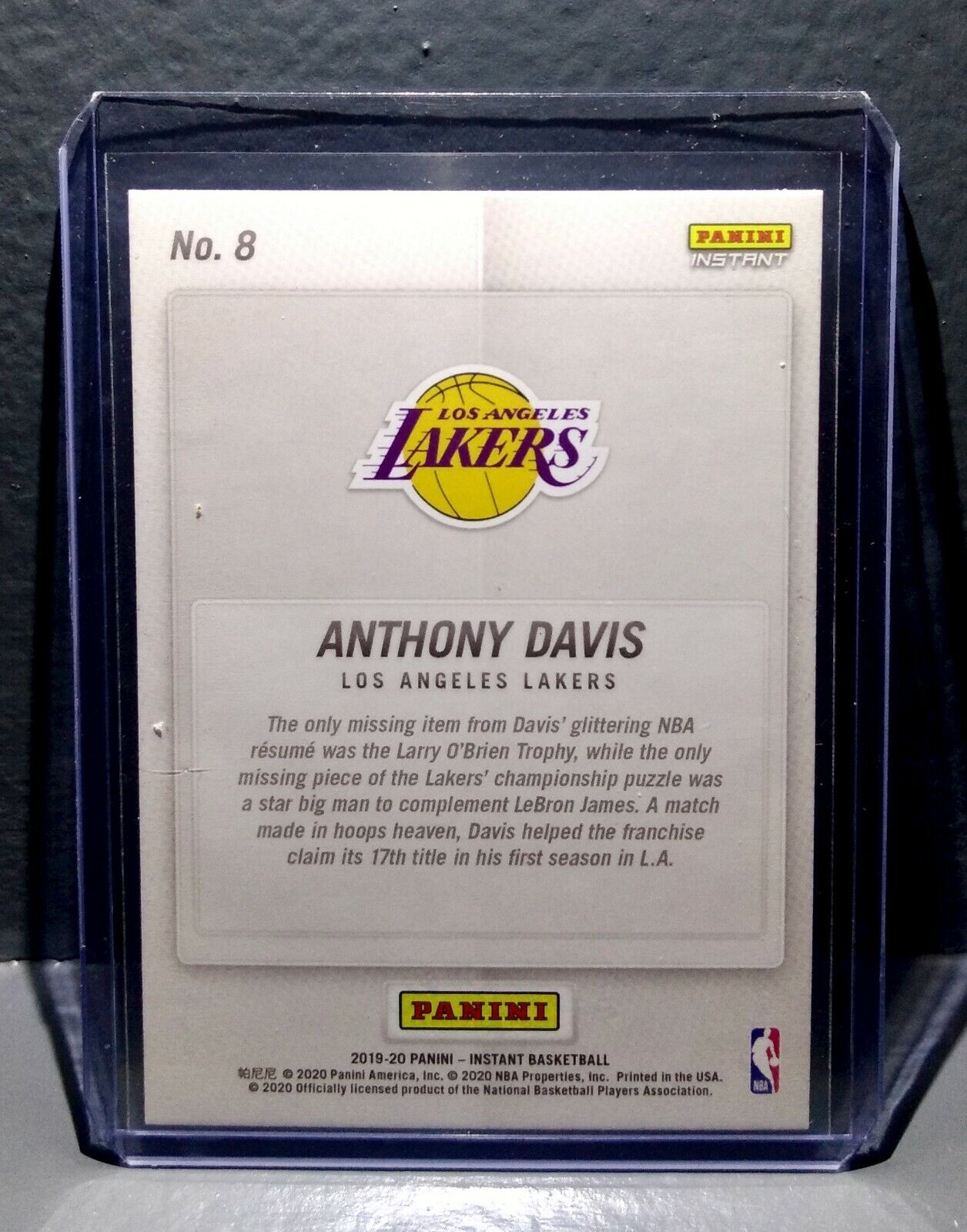 Anthony Davis 2020 Panini LA Lakers NBA Champions #8 Basketball Card