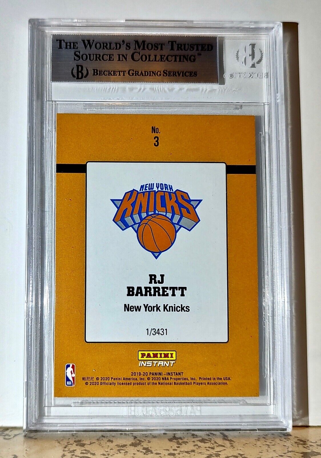 RJ Barrett 2019-20 Panini NBA #3 1989 Rated Rookies 1/3431 BGS 8.5 Knicks