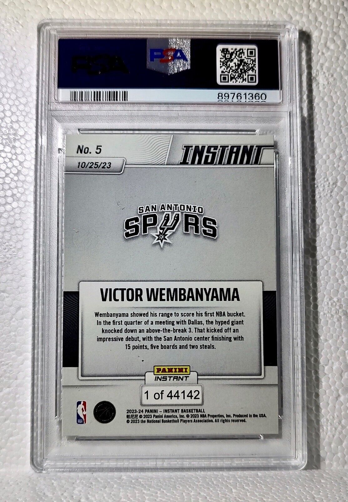 Victor Wembanyama 2023-24 Panini #5 NBA Rookie Basketball Card Spurs PSA 8 NM-MT