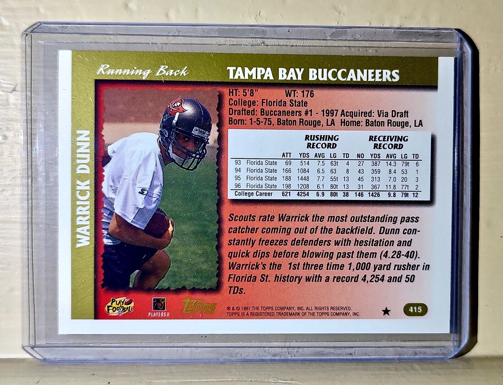 Warrick Dunn 1997 Topps Draft Pick Football #415 NFL Rookie Card Buccaneers