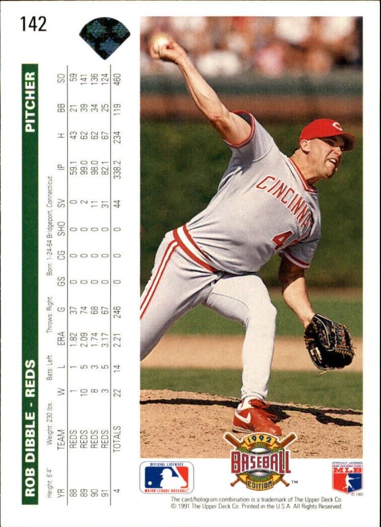 Rob Dibble 1992 Upper Deck MLB #142 Baseball Card Cincinnati Reds