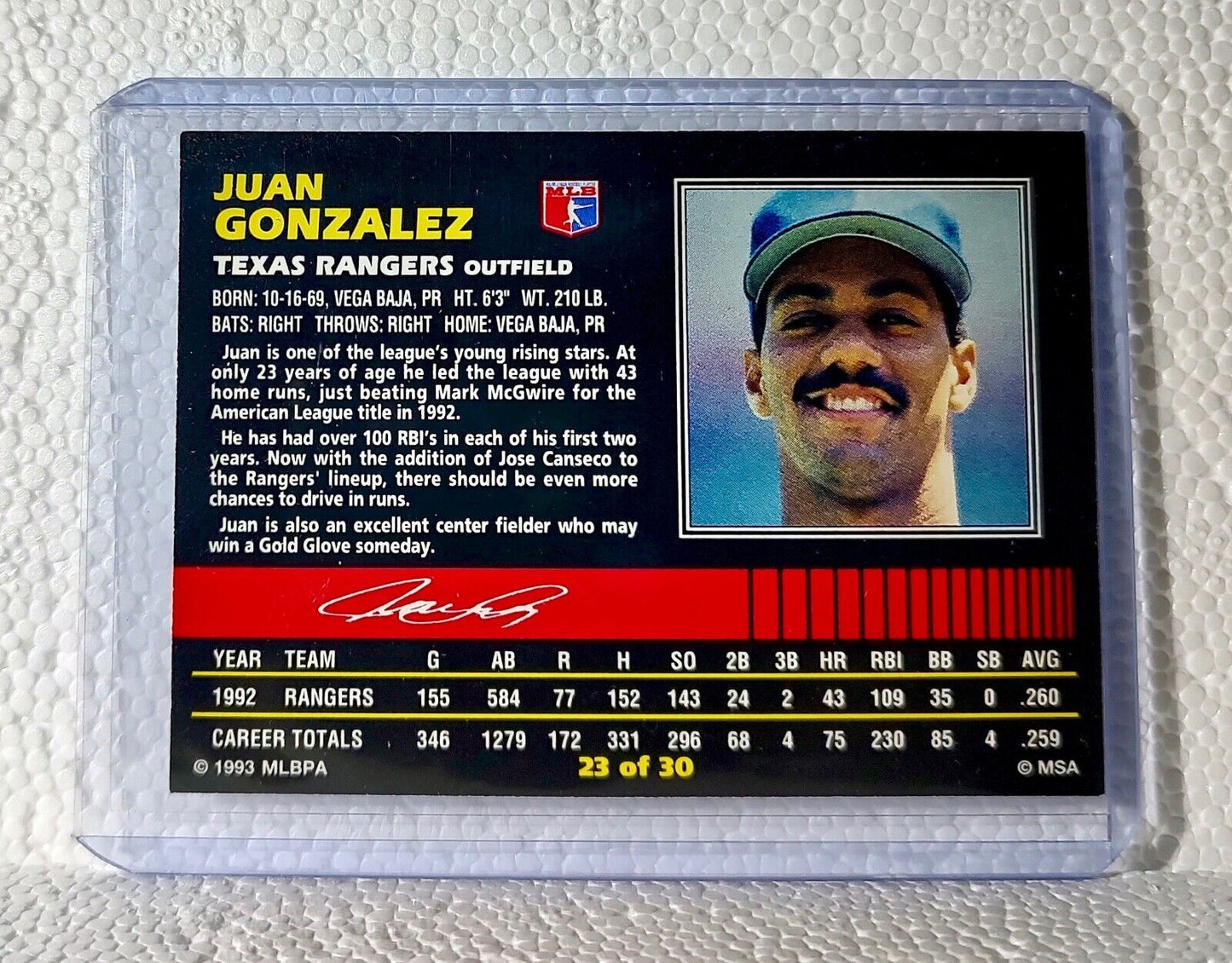 Juan Gonzalez 1993 Post MLB #23 Collector Series Baseball Card Texas Rangers