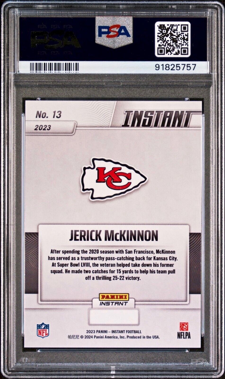 Jerick McKinnon 2023 Panini NFL Superbowl Champions #13 Card PSA 9 Mint