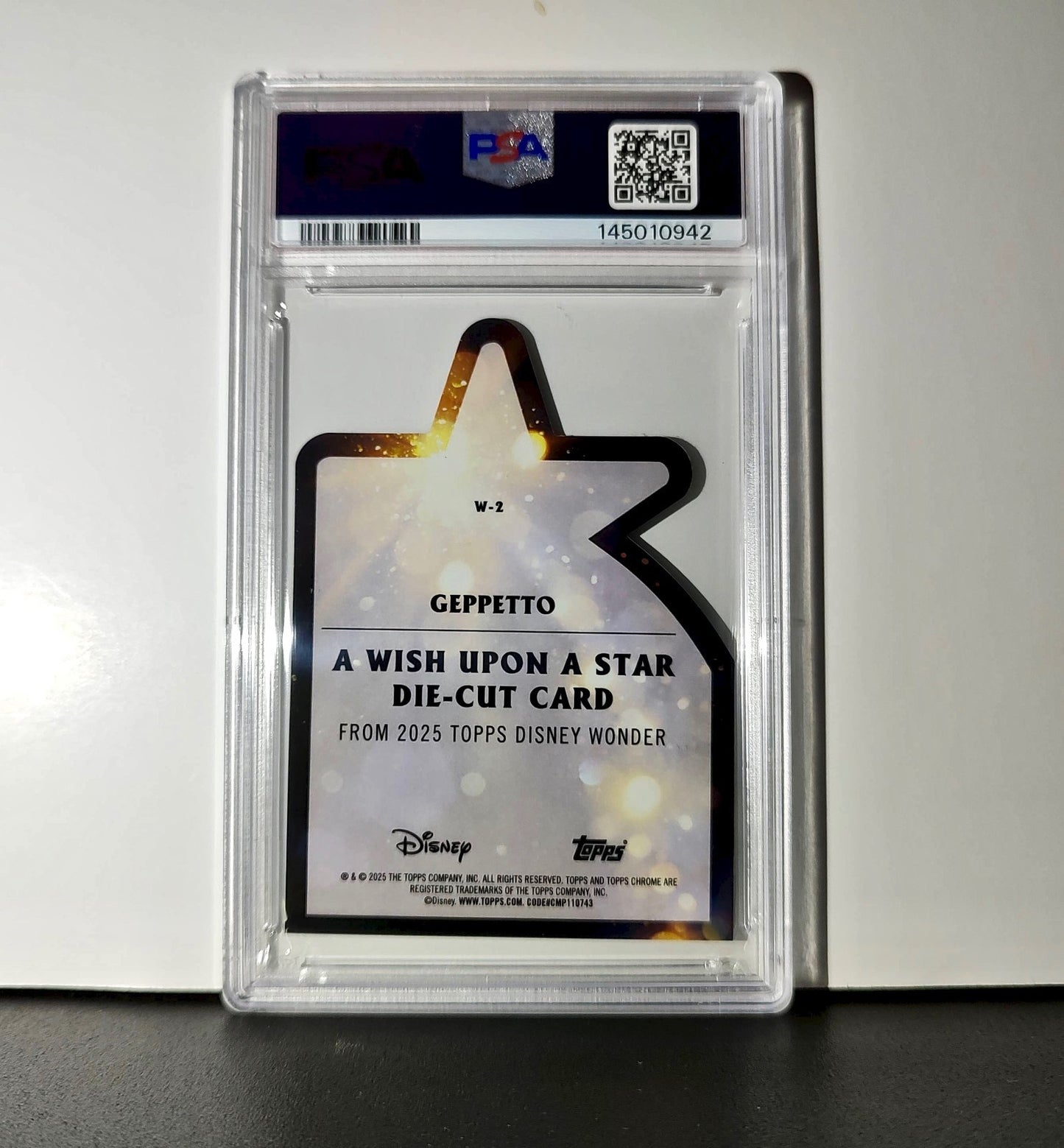Geppetto 2025 Topps Chrome Disney #W-2 Wish Upon A Star Die Cut Pinocchio PSA 9