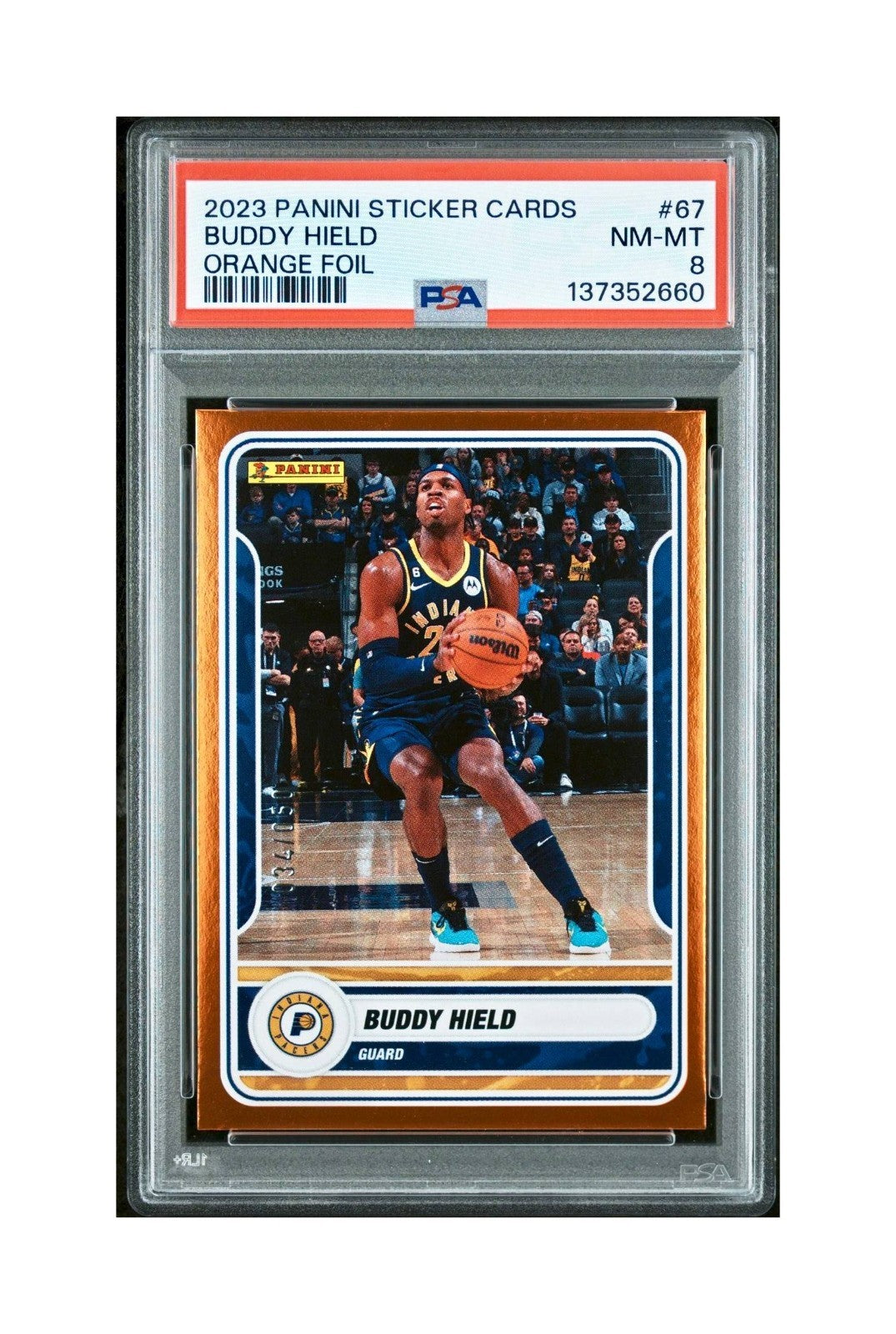 Buddy Held 2023-24 Panini Sticker Cards #67 034/050 Orange Foil PSA 8 NM-MT