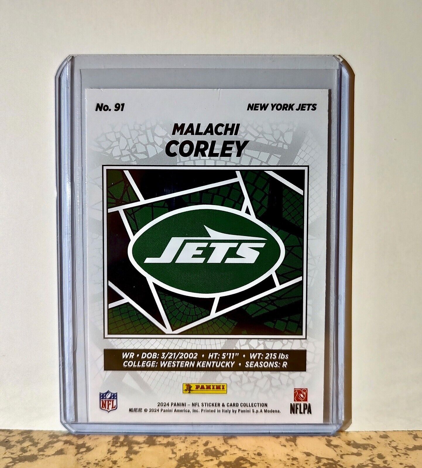 Malachi Corley 2024 Panini NFL #91 Silver Foil Rookie Sticker Card New York Jets