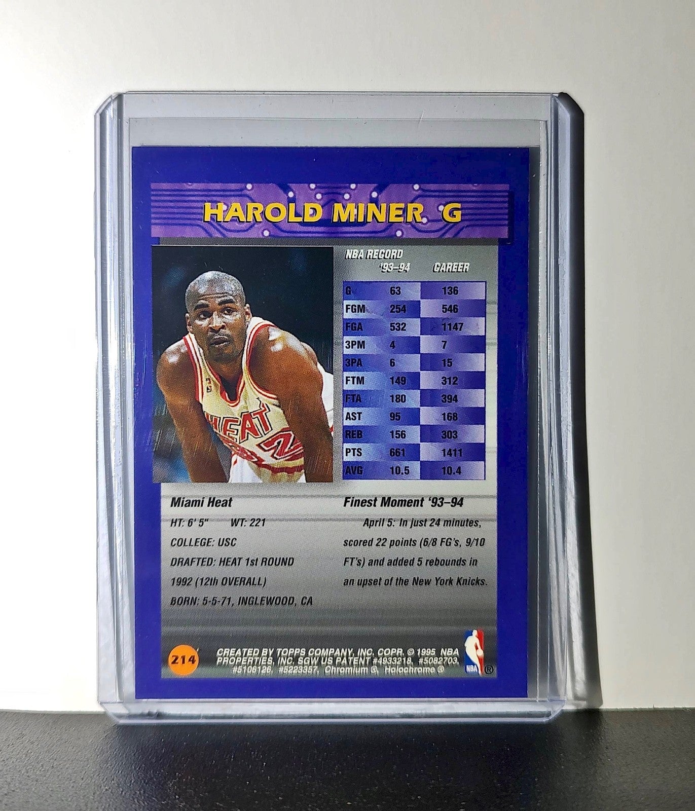 Harold Miner 1994-95 Topps Finest #214 Basketball Card