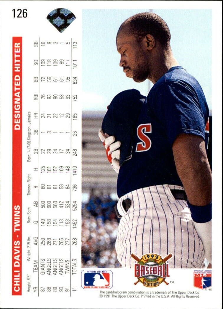 Chili Davis 1992 Upper Deck MLB #126 Baseball Card Minnesota Twins