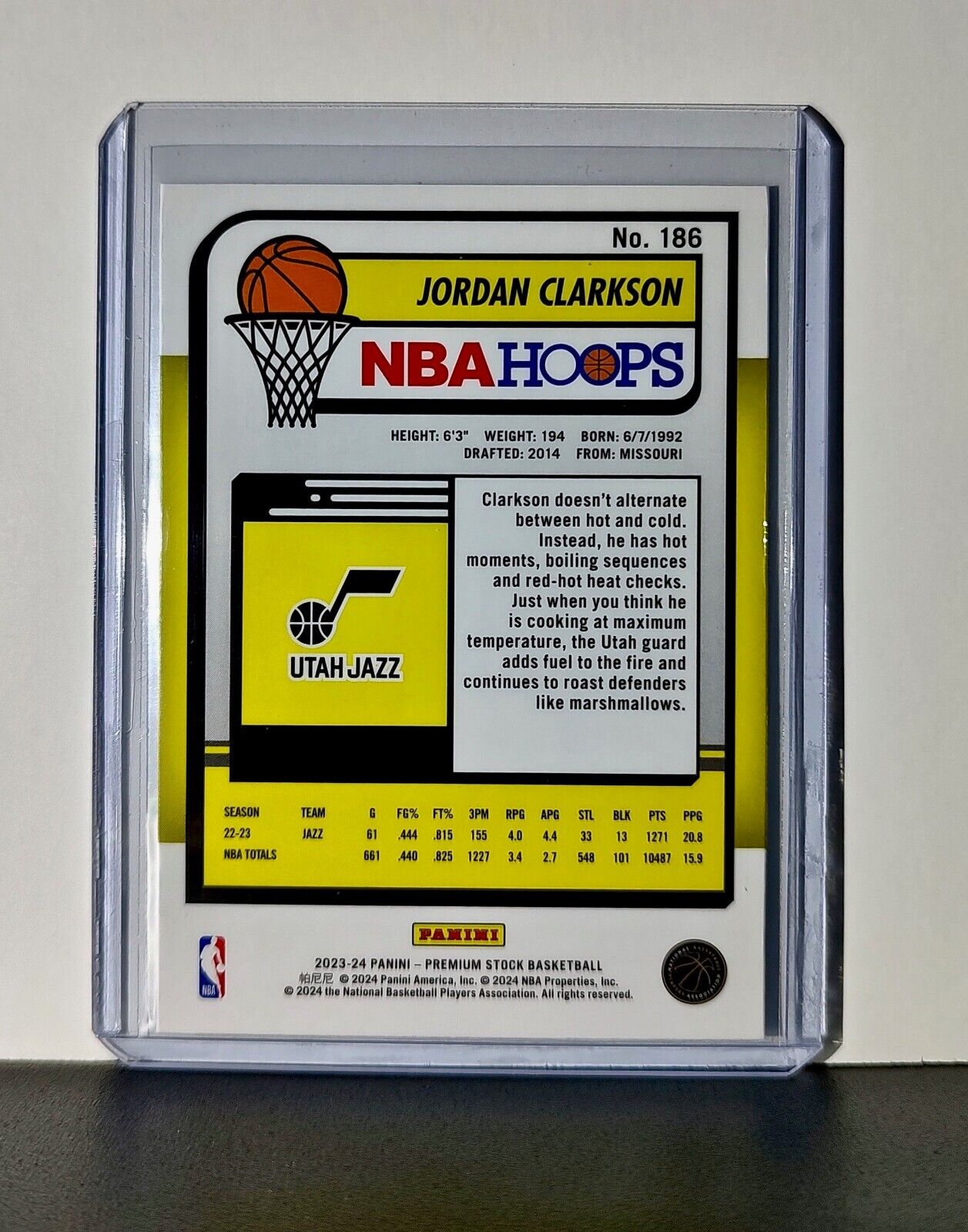 Jordan Clarkson 2023-24 Panini Premium Stock NBA Hoops #186 Card Utah Jazz