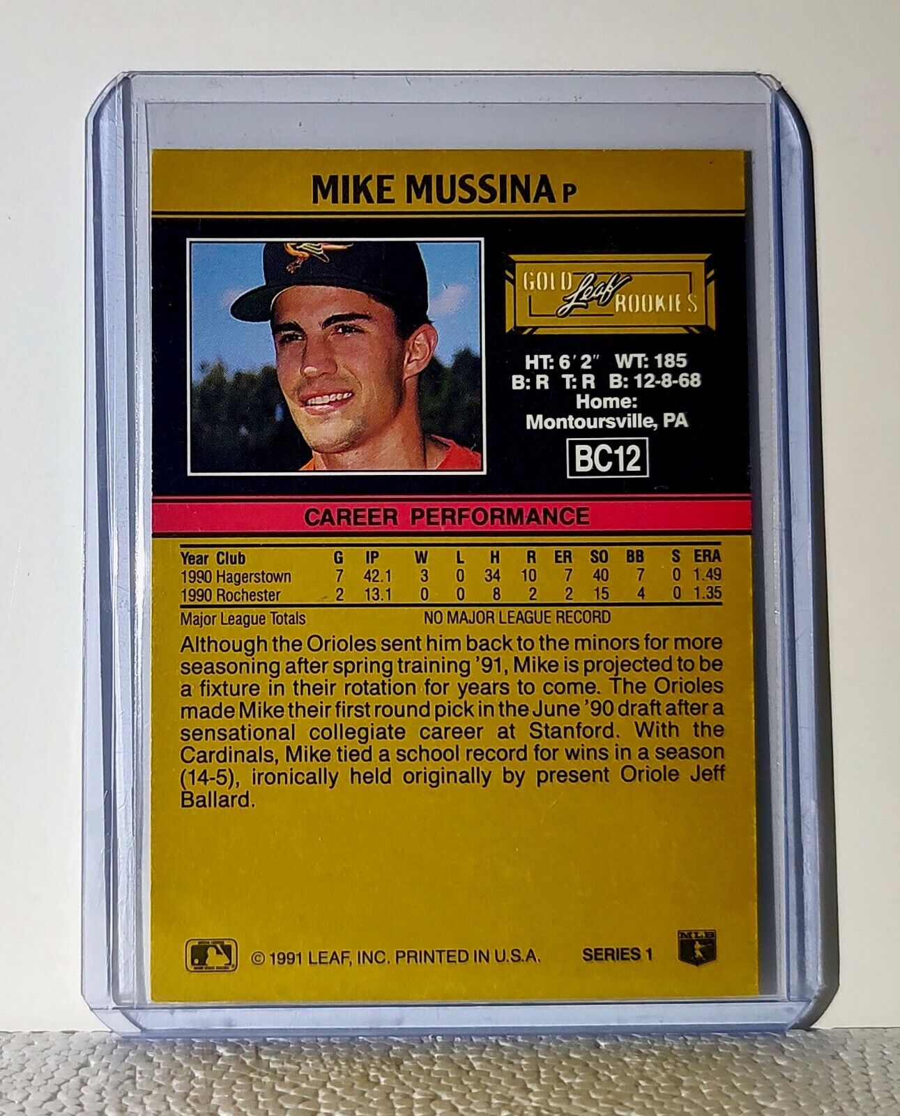 Mike Mussina 1991 Leaf MLB #BC12 Baseball Card Baltimore Orioles