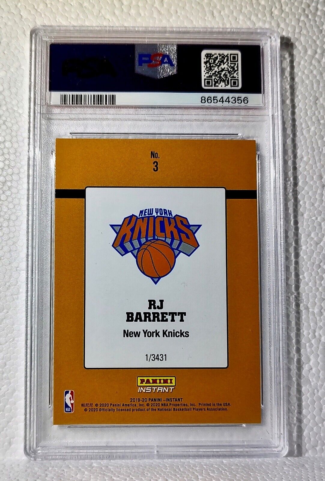 RJ Barrett 2019-20 Panini NBA Rated Rookie Retro Card 1/3431 PSA 9 MINT